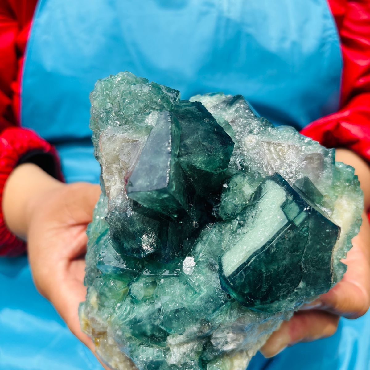 1790G Natural BLUE-green purple Cube Fluorite Mineral Crystal Specimen/China