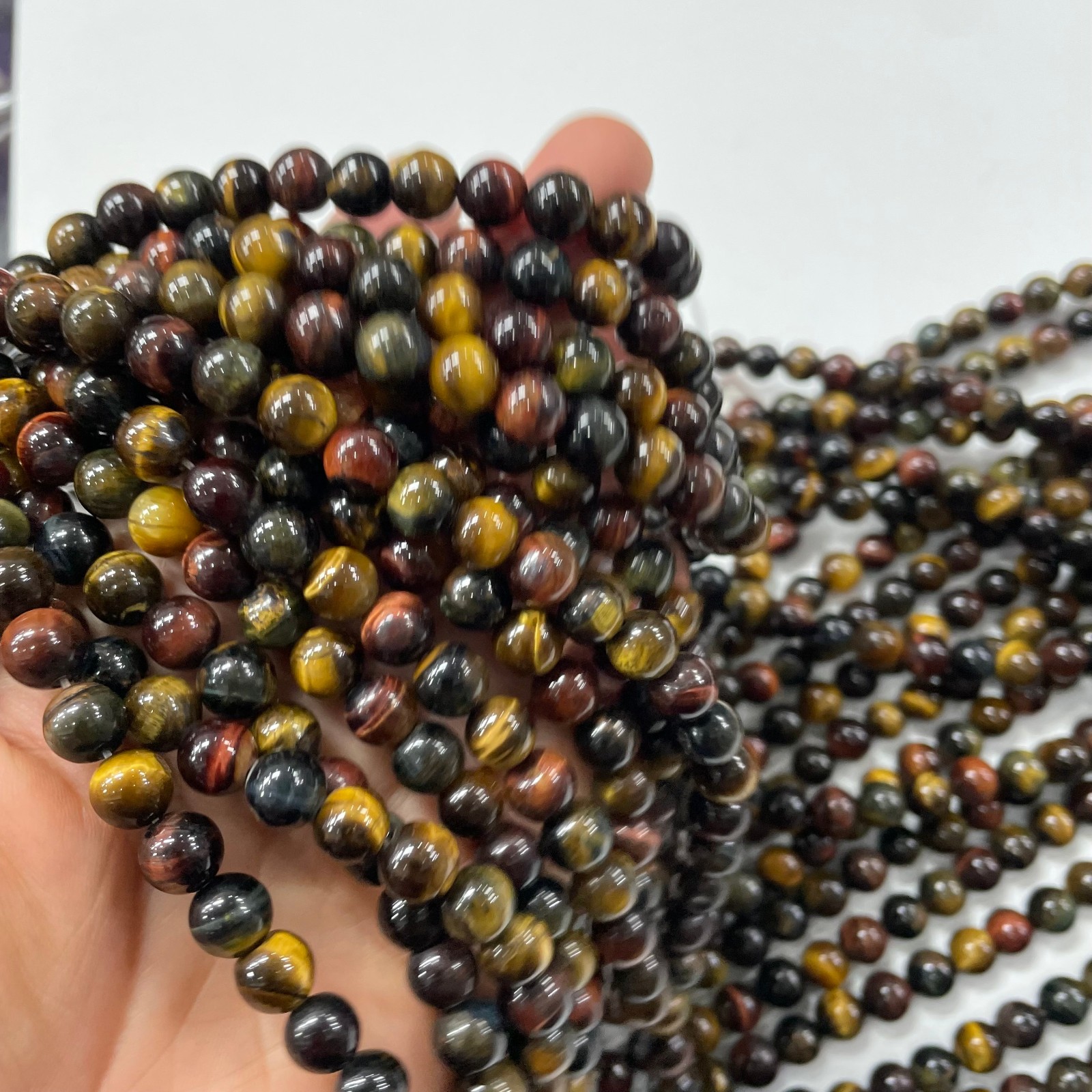 8mm Colored tiger eye stone round bead crystal string, 1 strand