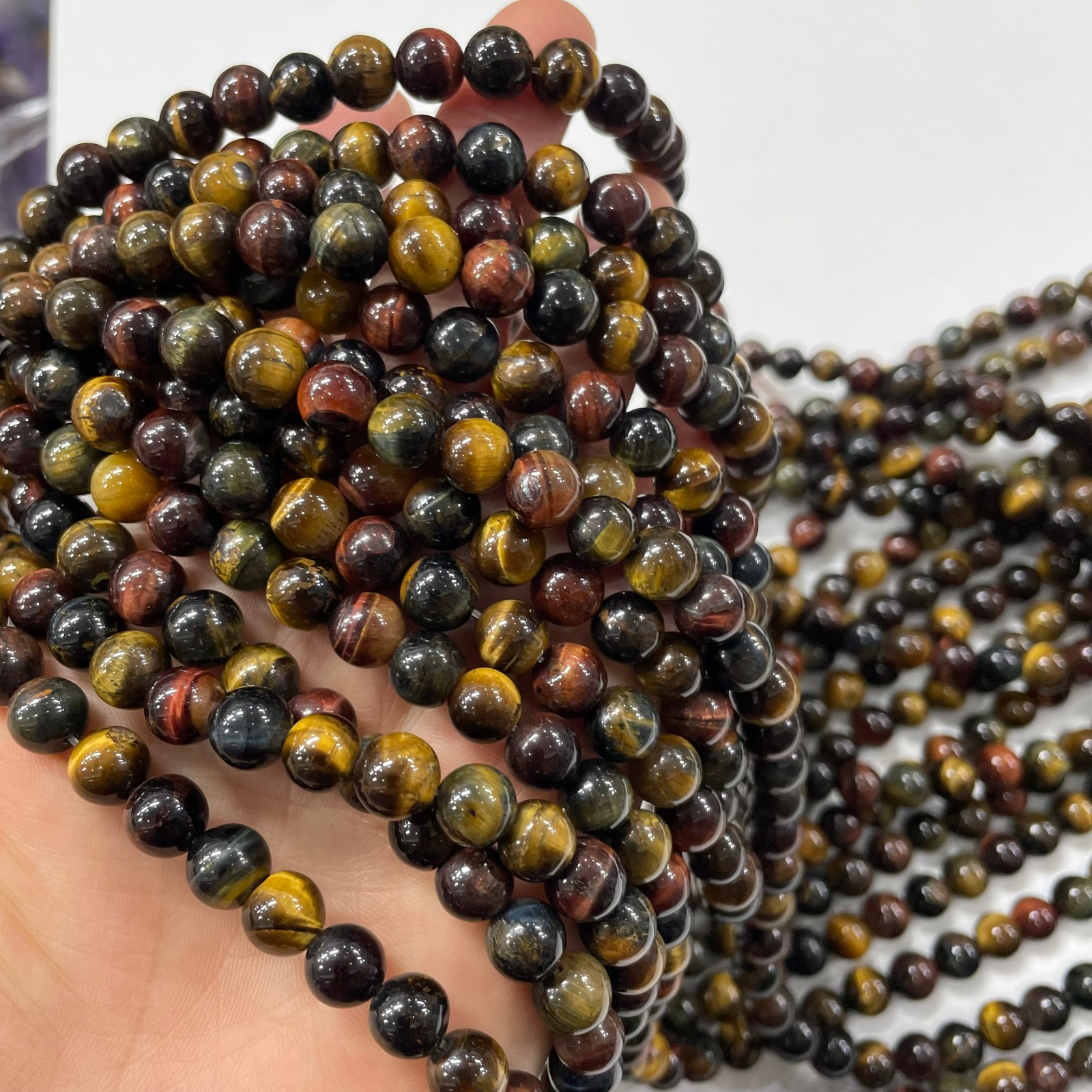 8mm Colored tiger eye stone round bead crystal string, 1 strand