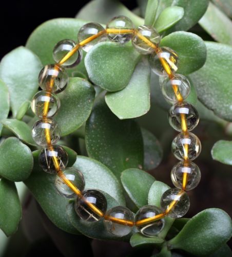 34.8g Rare Natural Clear Gold Rutilated Quartz Crystal 12mm Round Bead Hand cate
