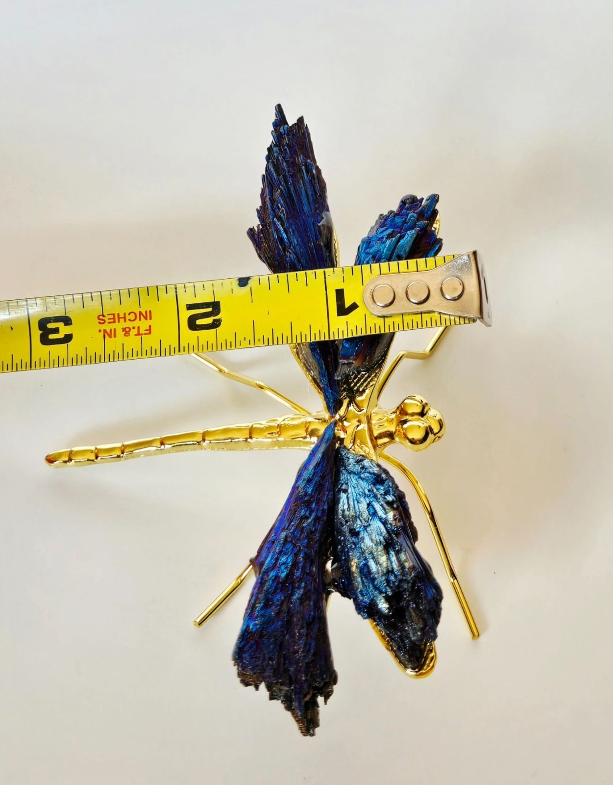 Titanium Kyanite Mineral Dragonfly. Iridescent Blue, Purple Metal and Stone.