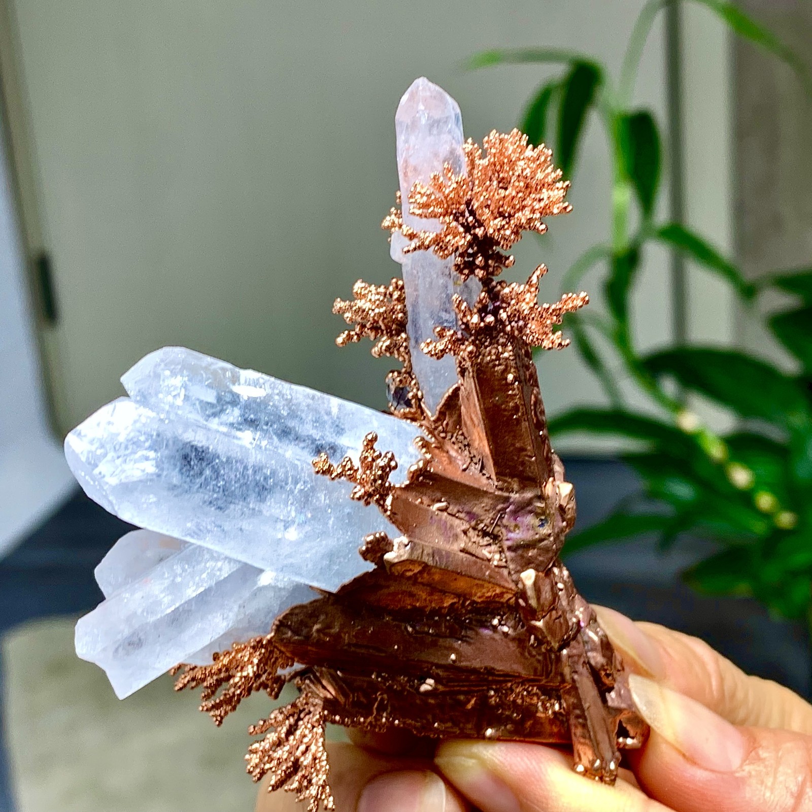 102G Rare!! iridescent Native Copper with white quartz crystal mineral-symbiosis