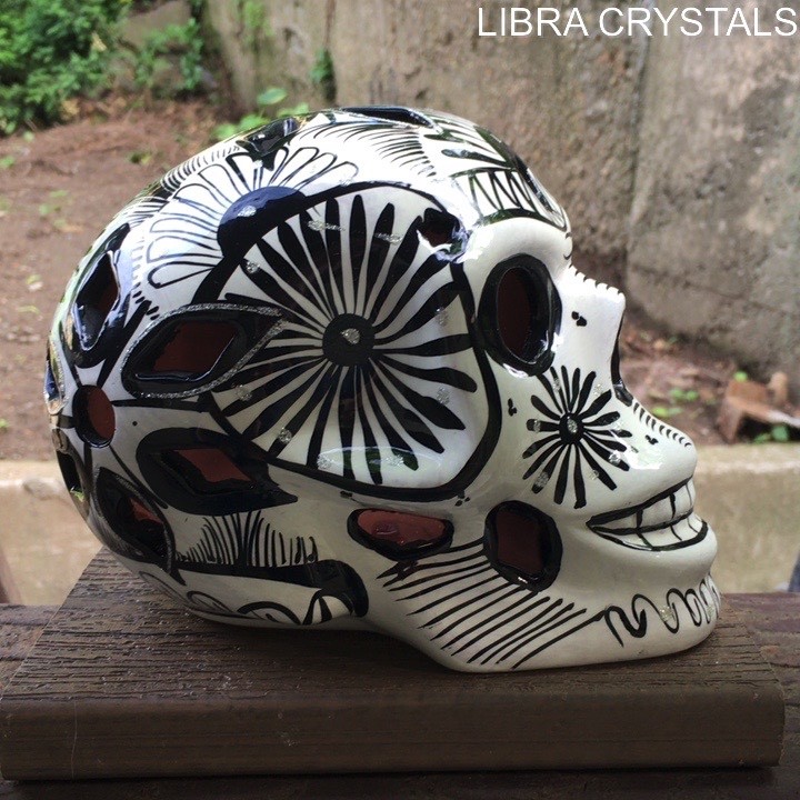 Ceramic Sugar Skull Candle Holder Gothic Day of the Dead Skull Decor BW 700g