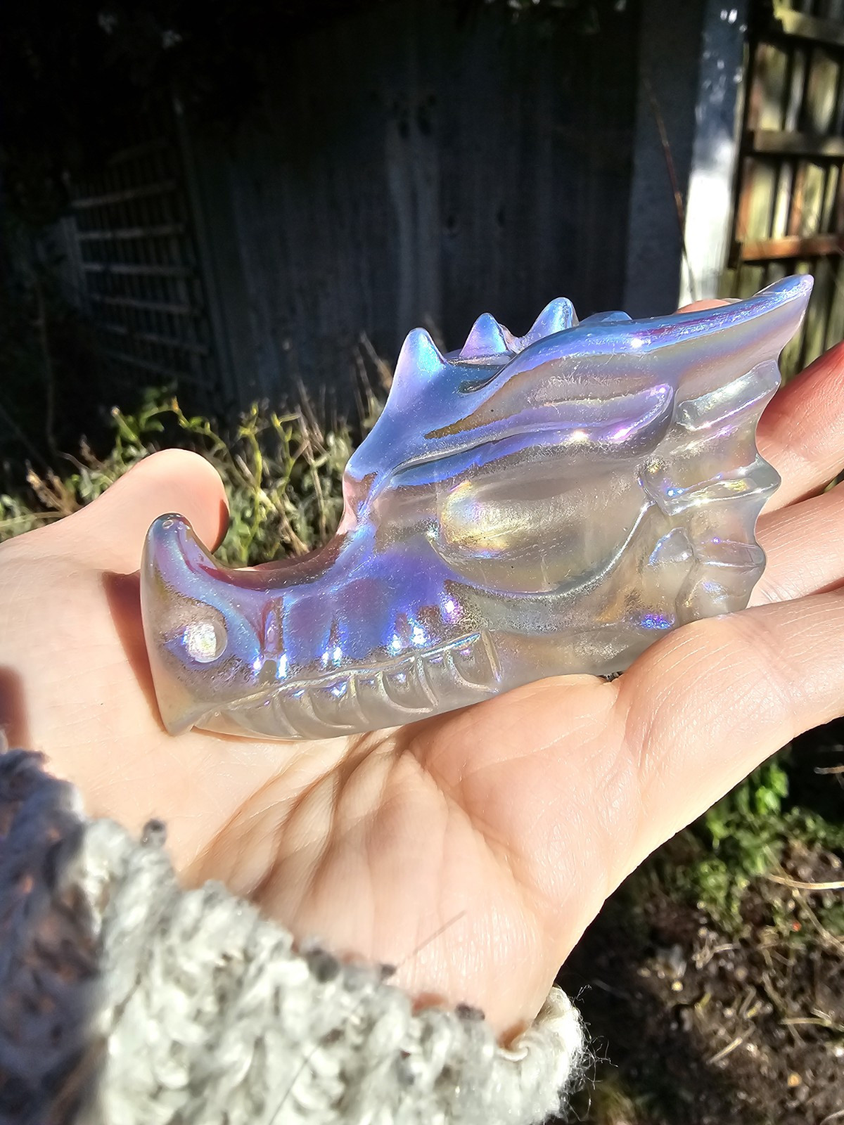 Angel Aura Clear Quartz Rainbow crystal Dragon Head Skull 160g 7.5x4x3.6cm