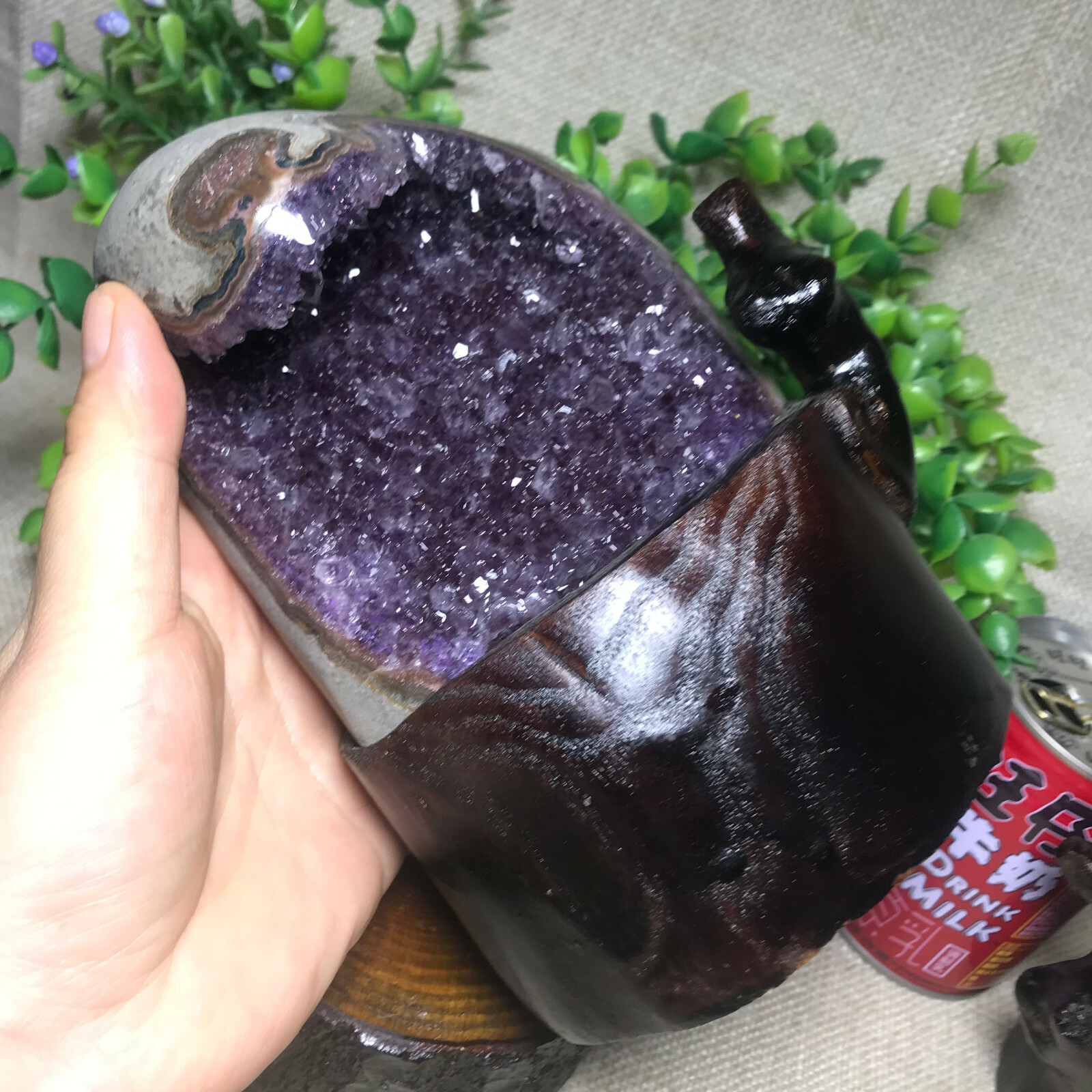 1258g Natural Uruguay Deep Purple Crystal Quartz Amethyst Geode Clusters +Stand