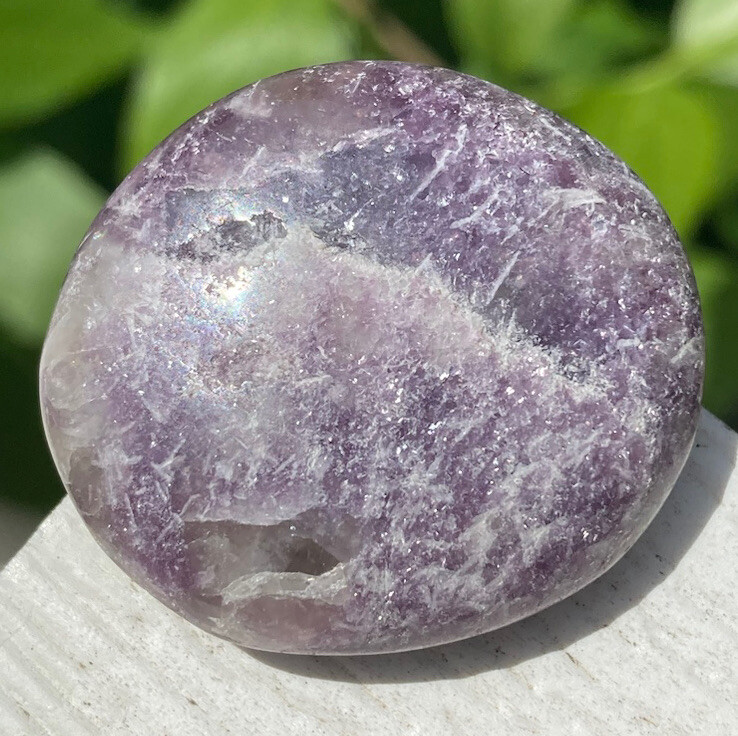 Handmade Polished LEPIDOLITE & SMOKY QUARTZ Crystal Palm Stone MADAGASCAR 1.53″