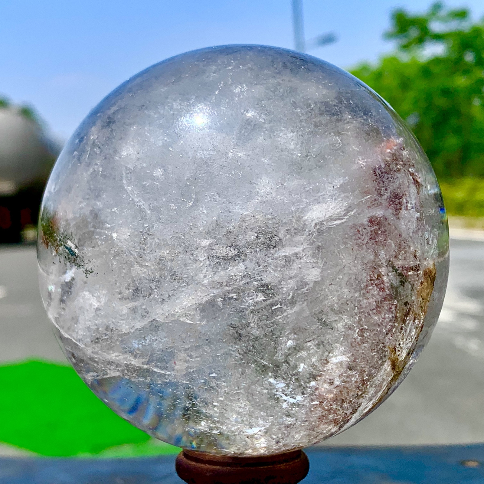 1.92LB Natural Green garden ghost Quartz Ball Crystal Sphere Mineral Specimen
