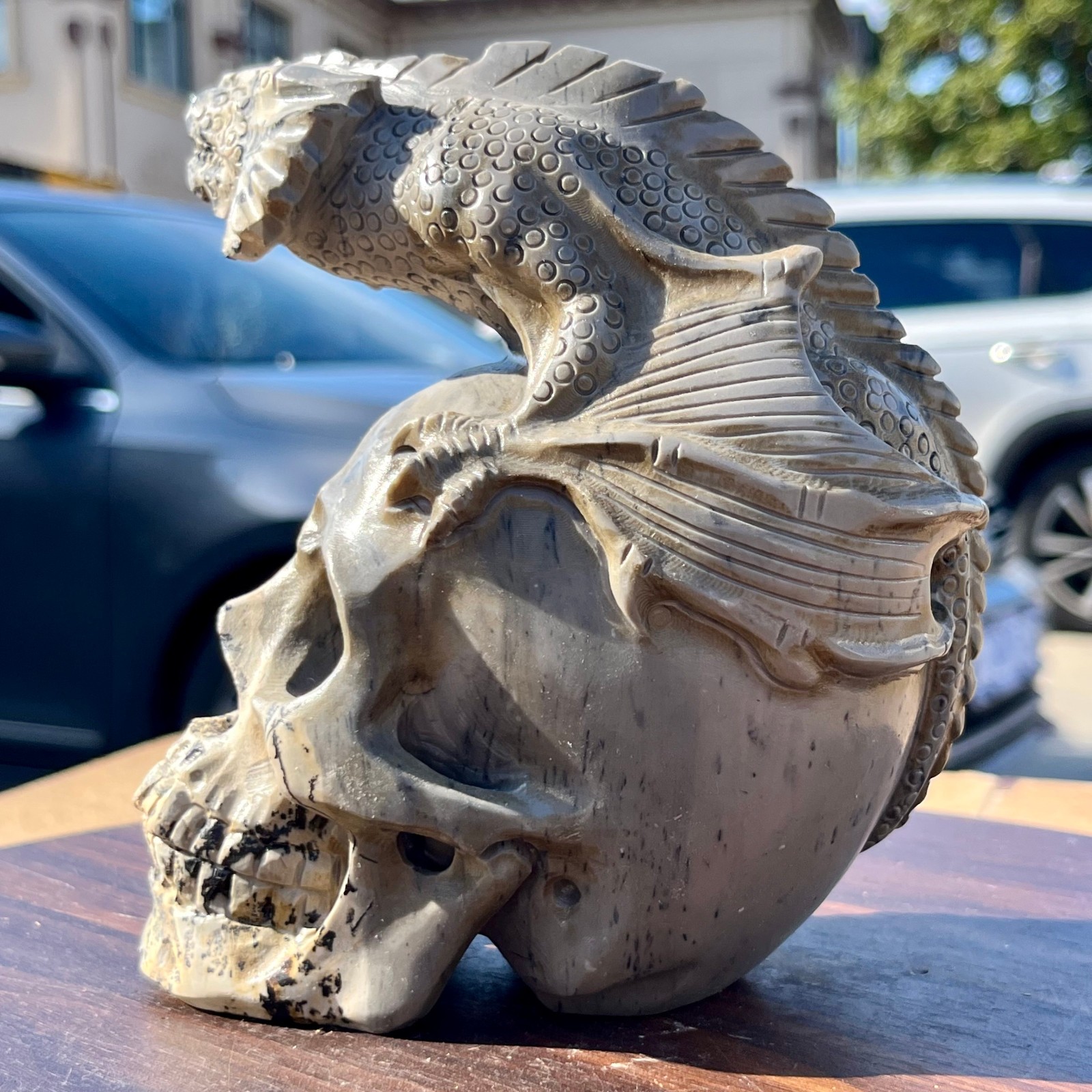 Gothic Crystal Dragon Skull Statue Carved Dark Fantasy Decor Ornament 3.6 lb
