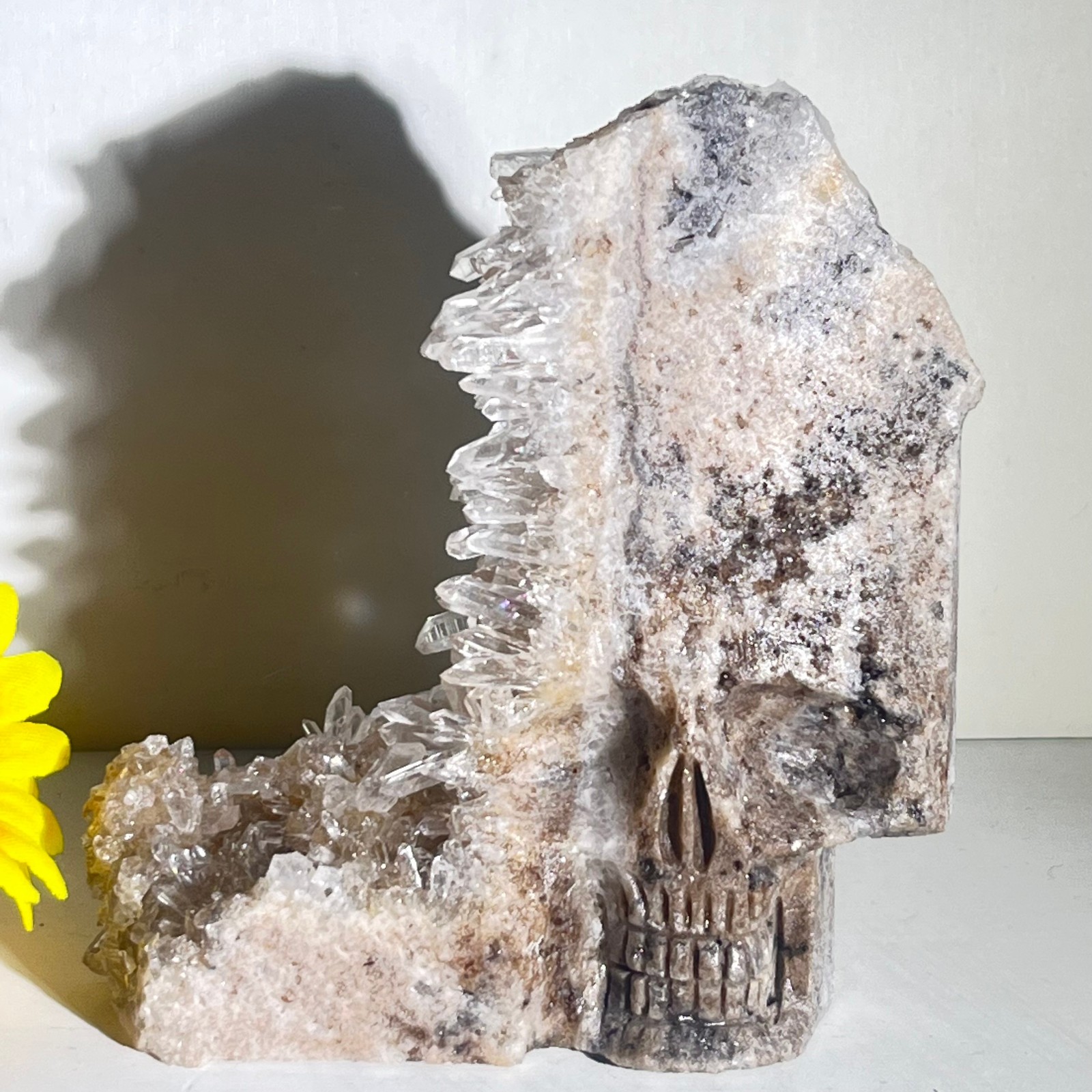 146g Natural white crystal cluster mineral specimen hand-carved skull-A5