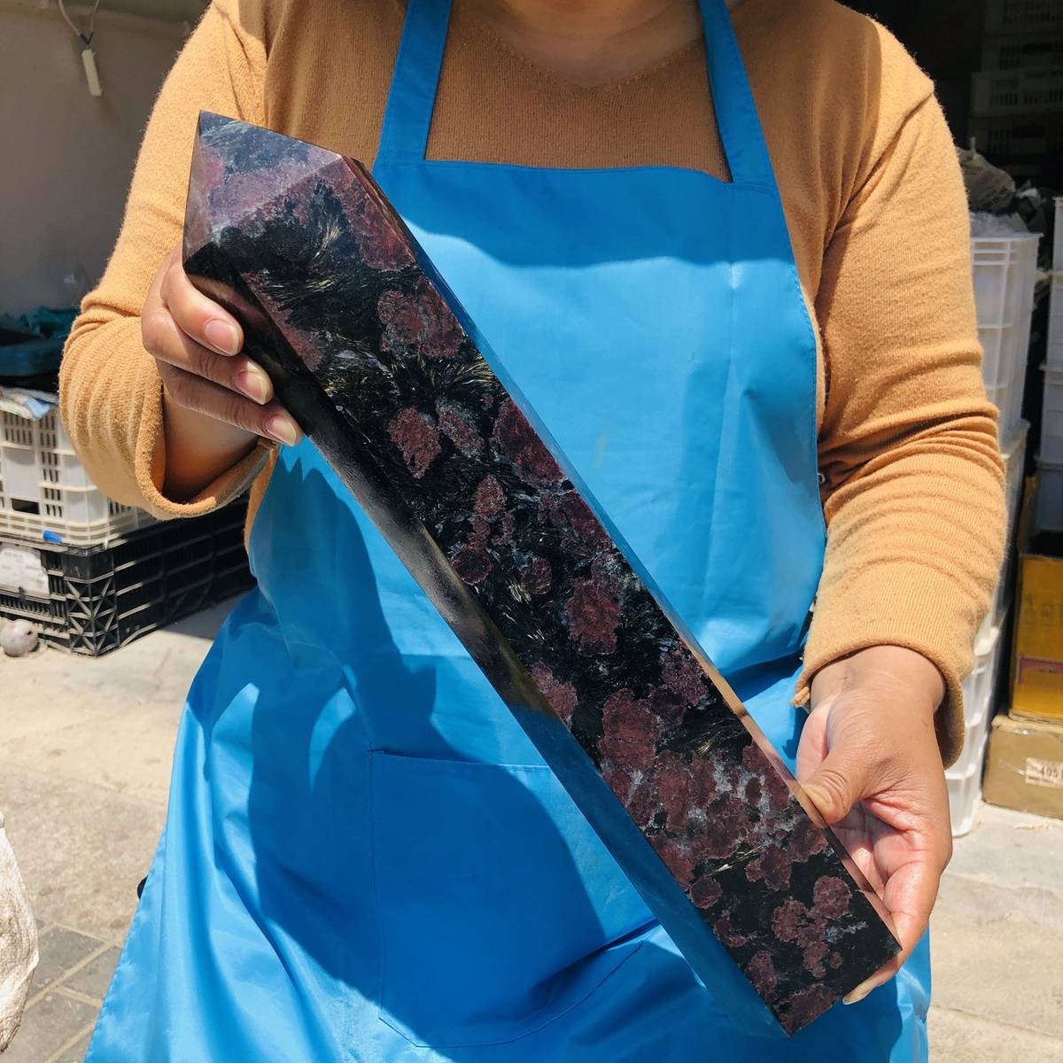 7.77LB Natural garnet crystal obelisk quartz crystal energy column Reiki healing