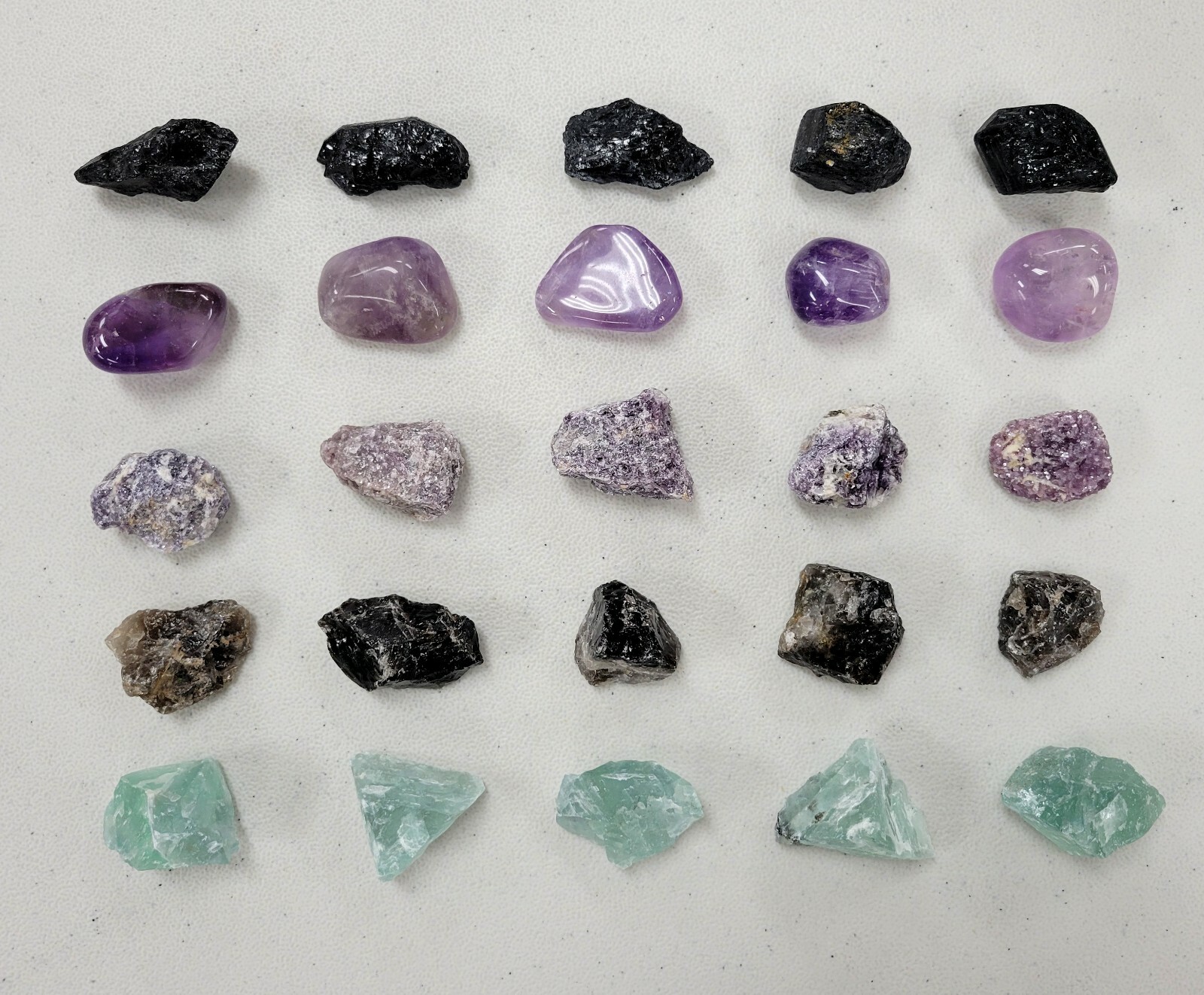 Crystal Set for Empaths, Tourmaline Amethyst Lepidolite Smoky Quartz Fluorite