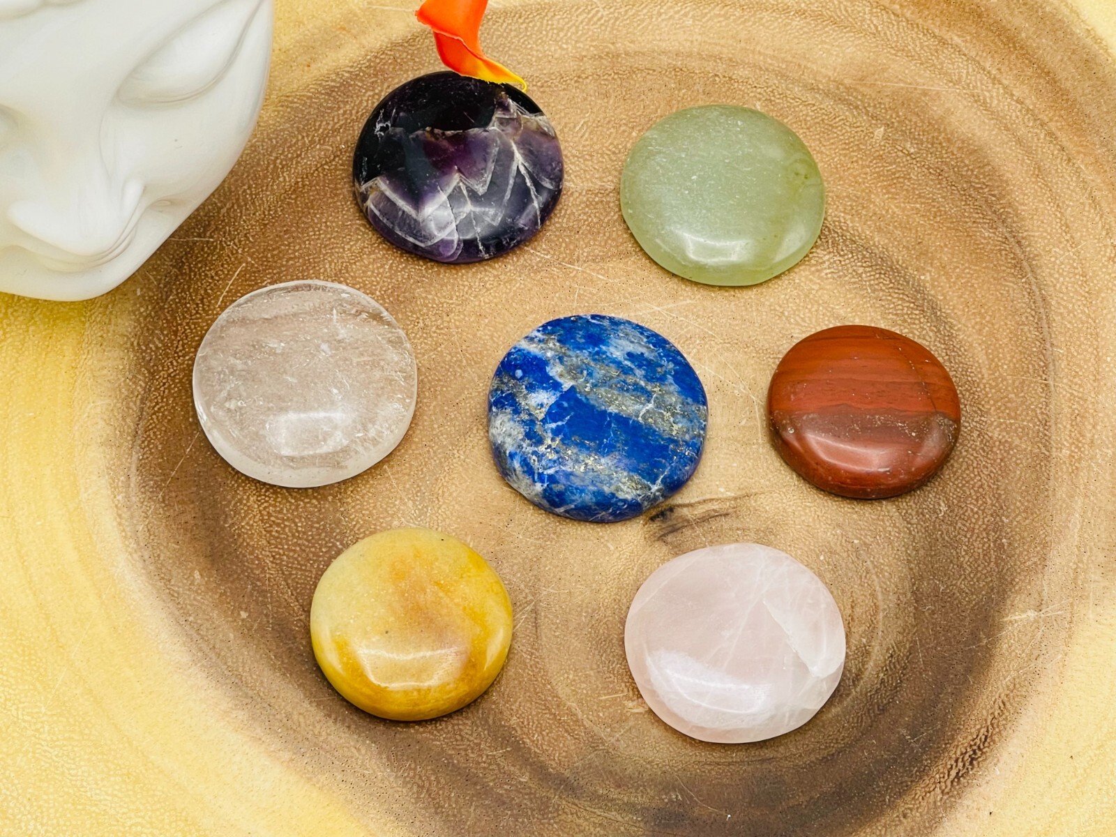 7 Chakra Round Palm Stone Set, Polished Smooth Pocket Stones with Velvet Pouch