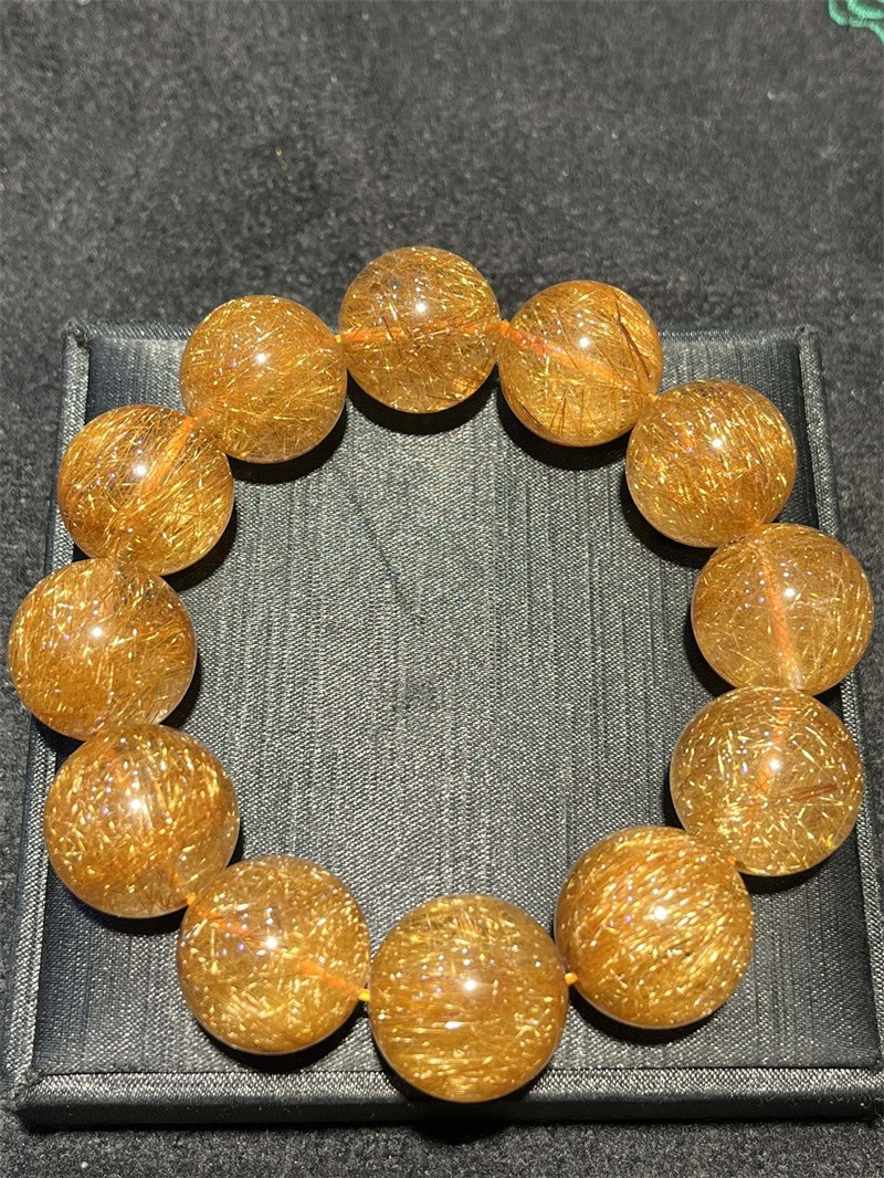 20mm Natural Copper Rutilated Quartz Healing Crystal Jewelry Bracelet Reiki AAA+