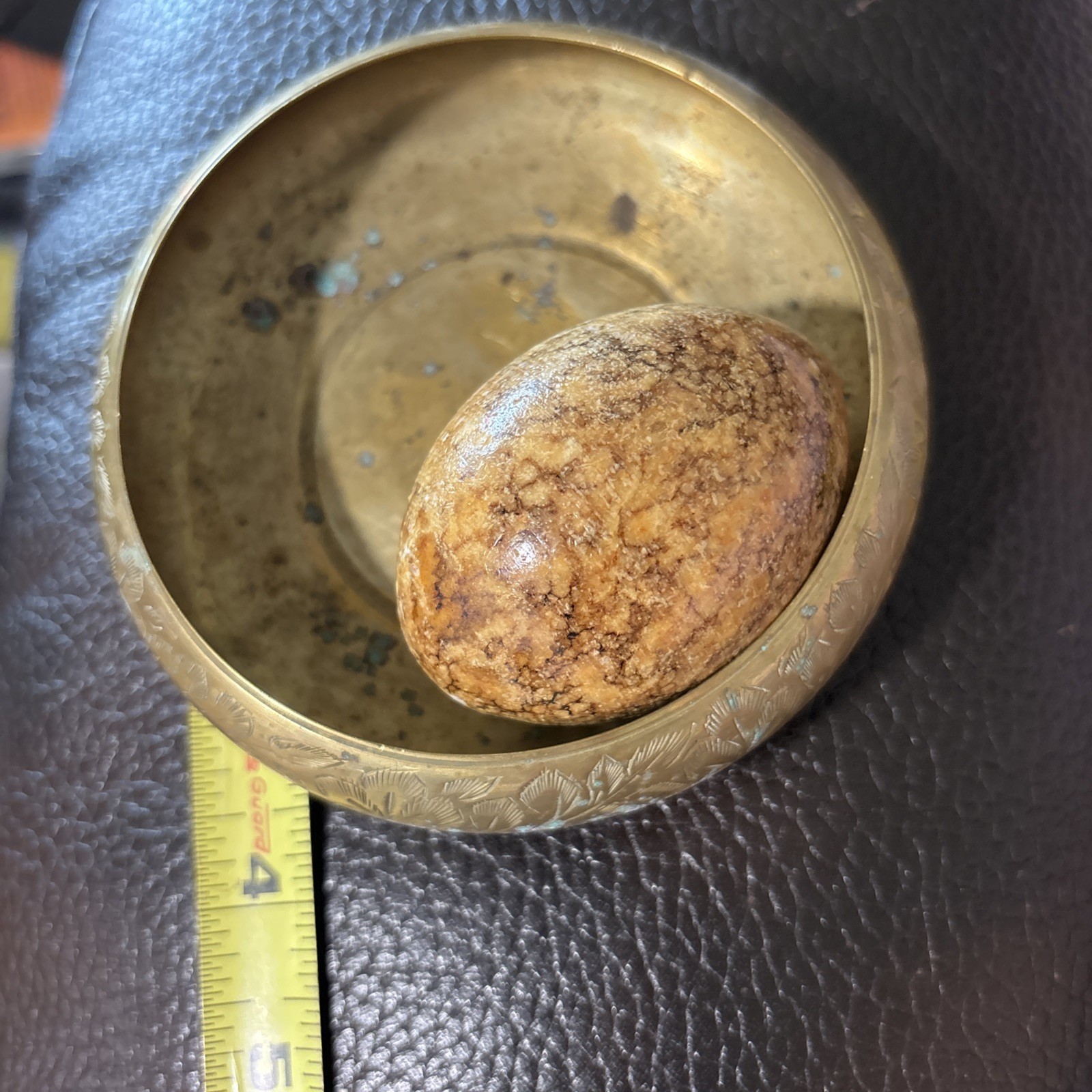 VINTAGE Brass Bowl From India W/stone Egg SEE PHOTOS