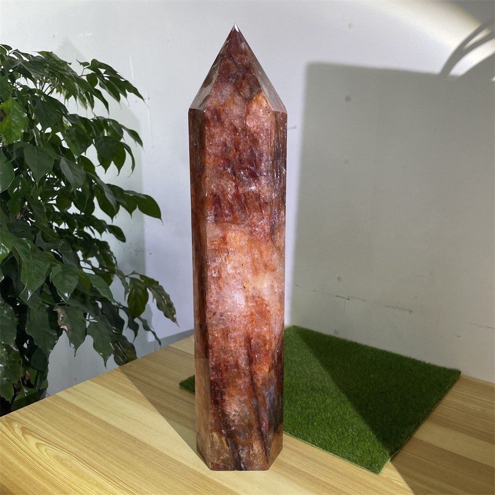 14.7LB 18.3″ Natural A++Red Fire Quartz Obelisk Tower Quartz Decoration Energy