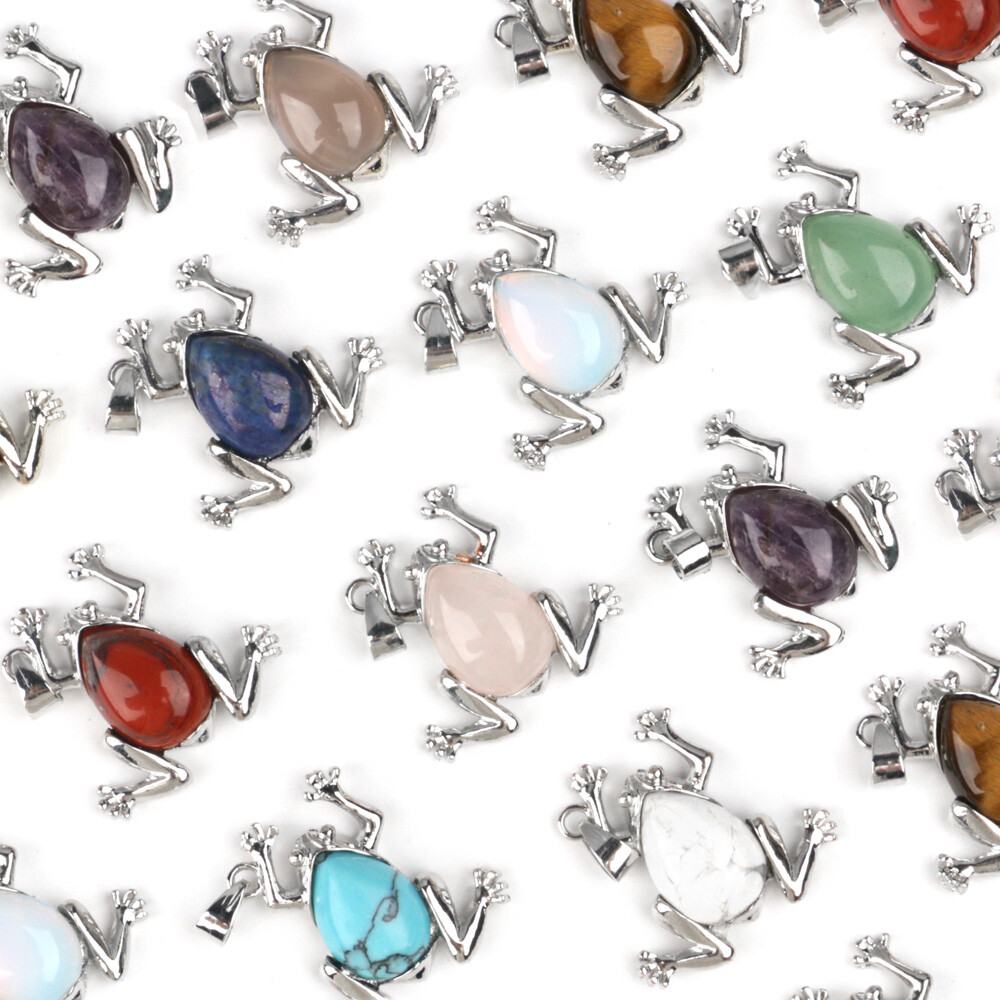 1pc Crystal Bead Frog Pendants Quartz Stone Chakra Energy Reiki Healing Amulet