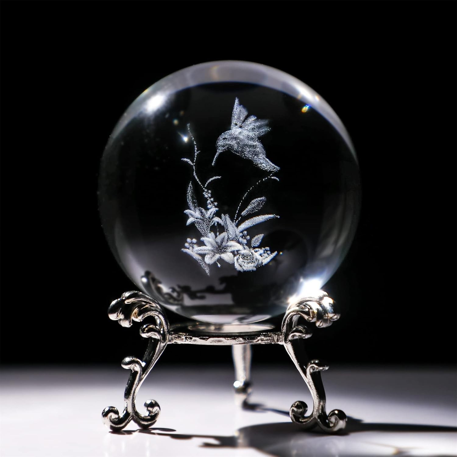 Handmade 60mm Hummingbird Crystal Sphere with Metal Base – Perfect Gift Option
