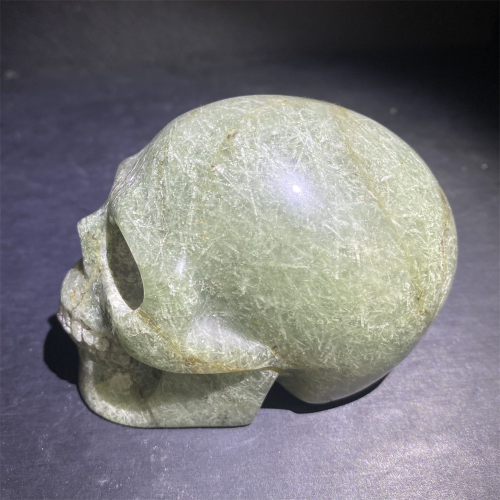 1.7LB 4″Natural A+Green Rutiled Quartz Skull Statue Crystal Reiki Carving Decor