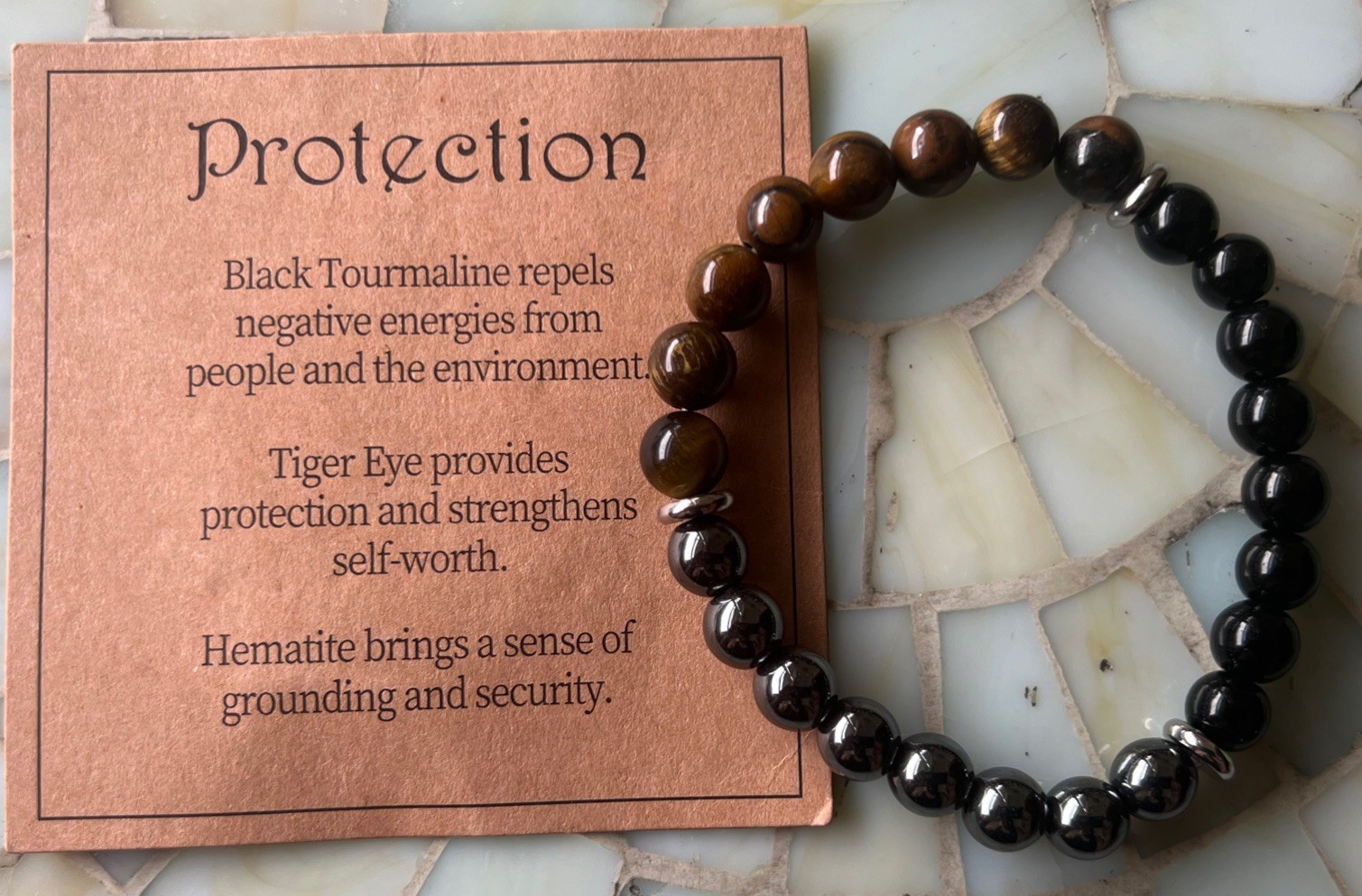 Natural Stone Tiger Eye Obsidian Triple Protection Round Beads Flexible Crystal