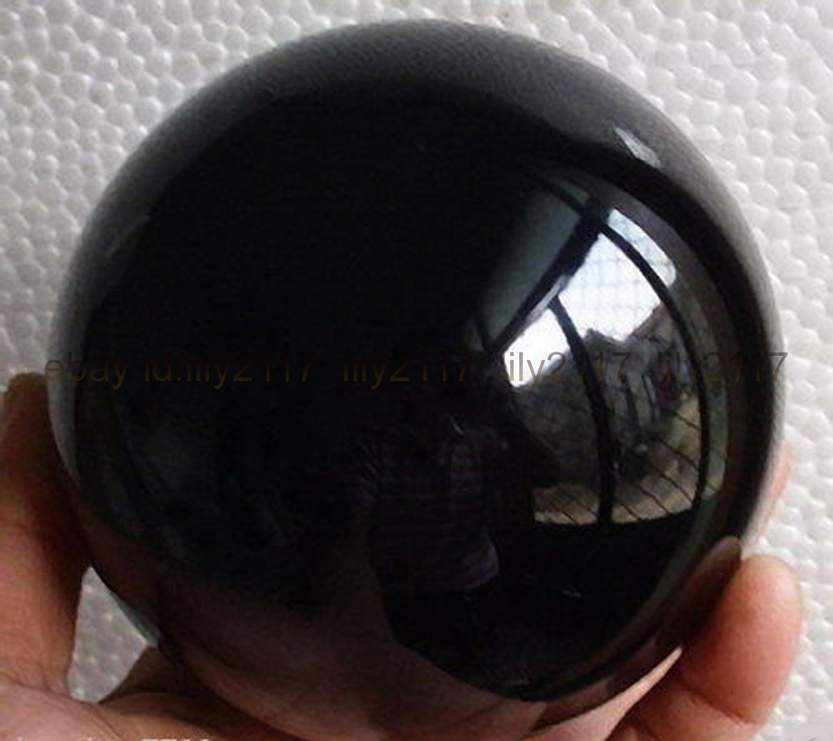 Rare Natural Obsidian Quartz Black Magic Crystal Healing Ball Sphere 60mm+Stand