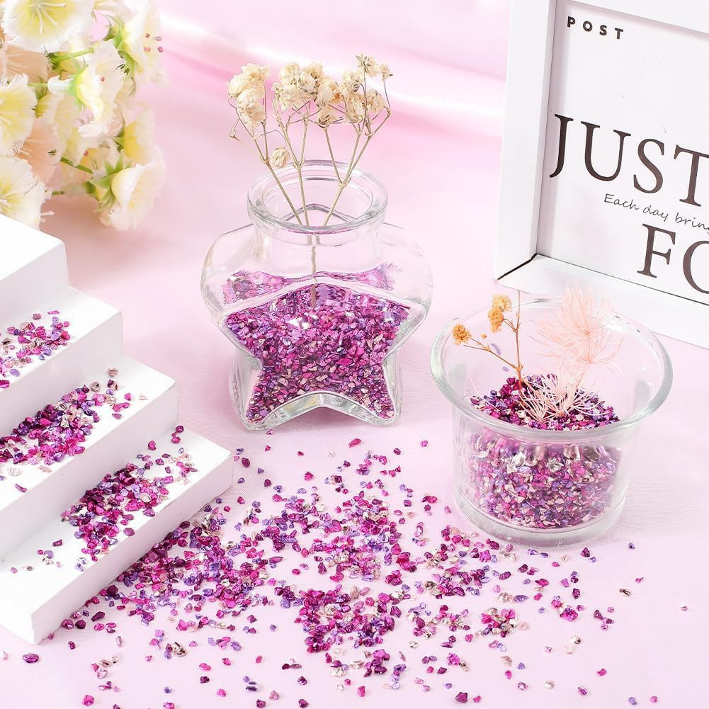 1 Box 150G 5 Colors Small Crushed Crystals Pink Broken Glass Bulk Metallic Chips
