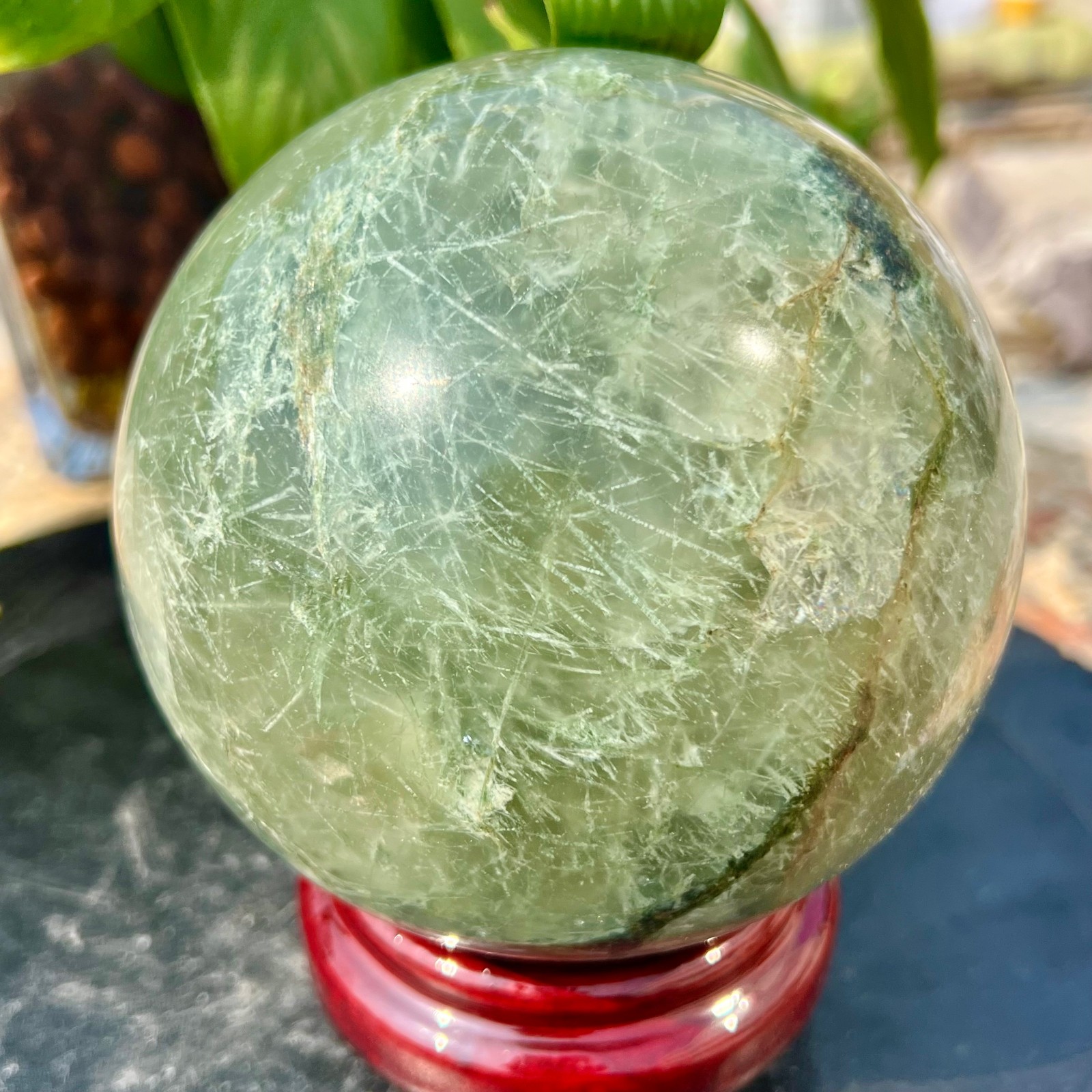 5.5LBNatural Green Phantom Quartz Sphere Crystal Ball Healing Decor