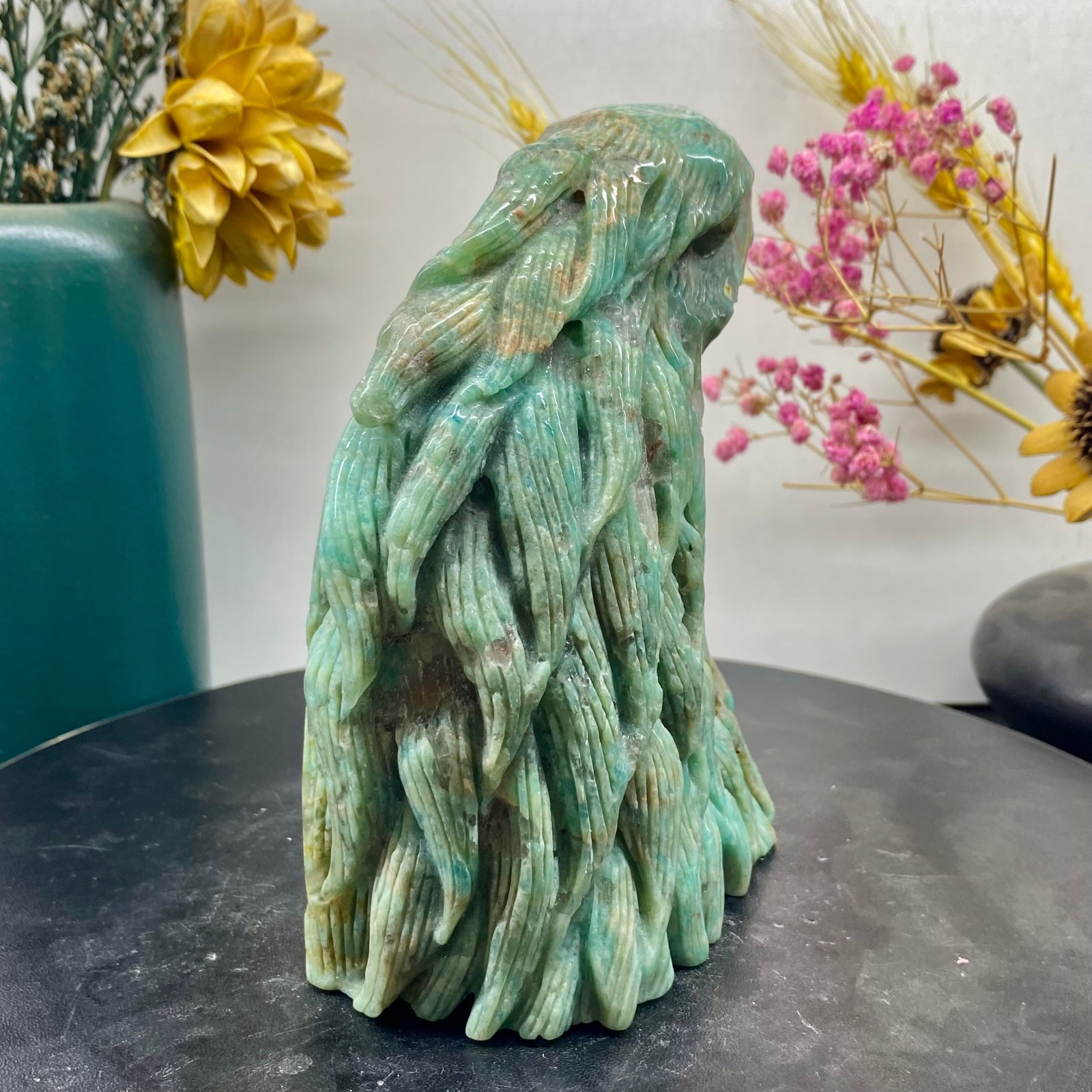 2.02LB Natural Amazonite Carved Eagle Figurine Hand Carved Crystal Hawk Reiki He