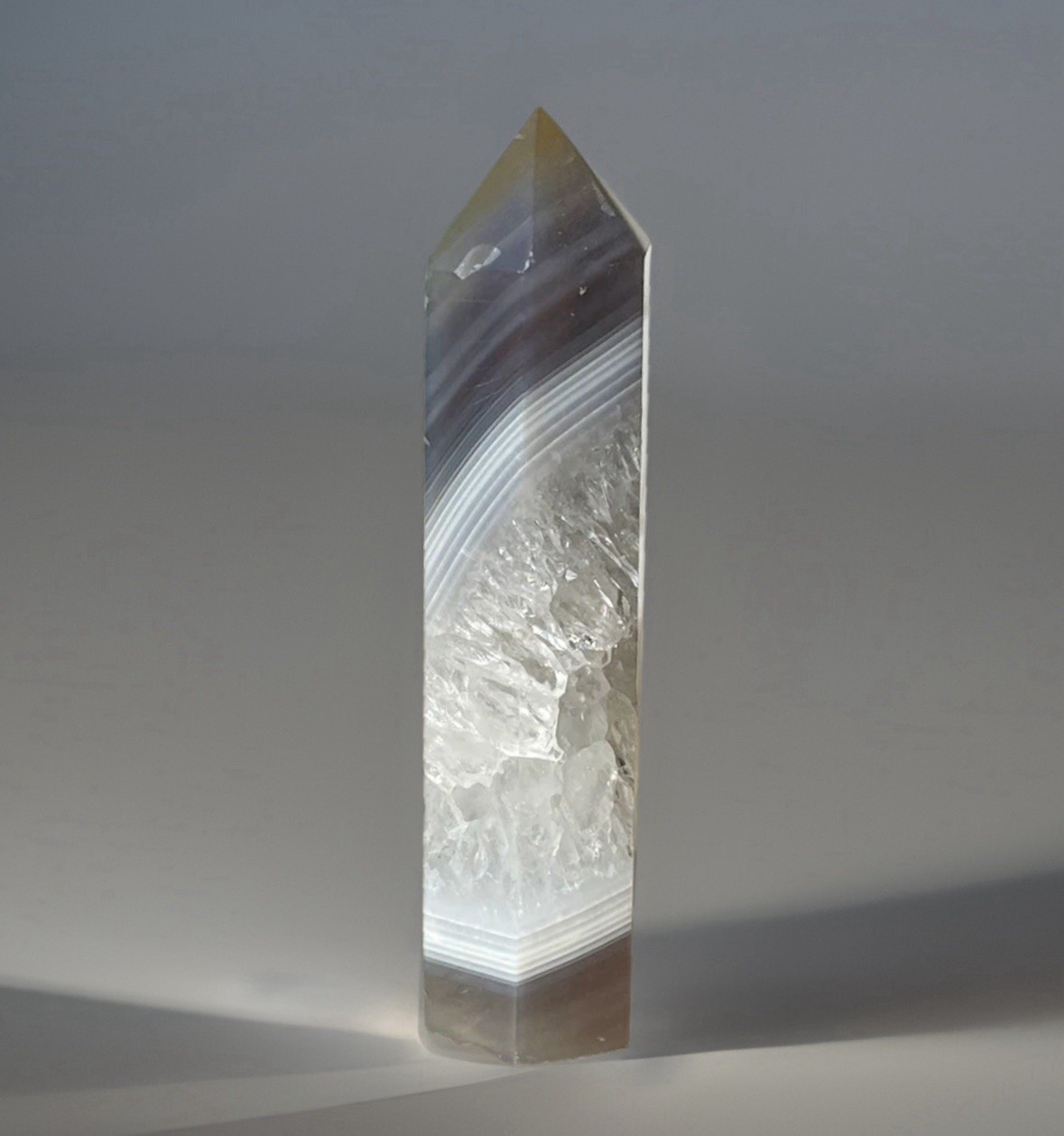 Botswana Agate Tower • Blue Grey Agate & Rainbow Quartz • Unique Crystals