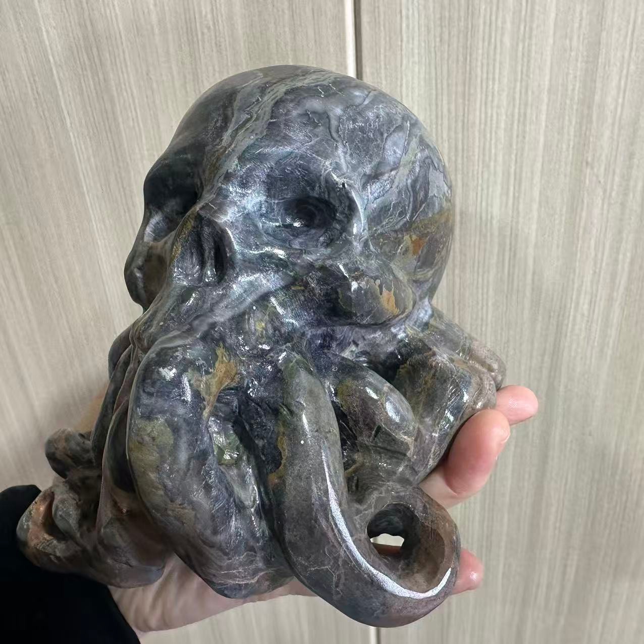 1pc Natural Jade quartz carved octopus crystal skull healing decor gift
