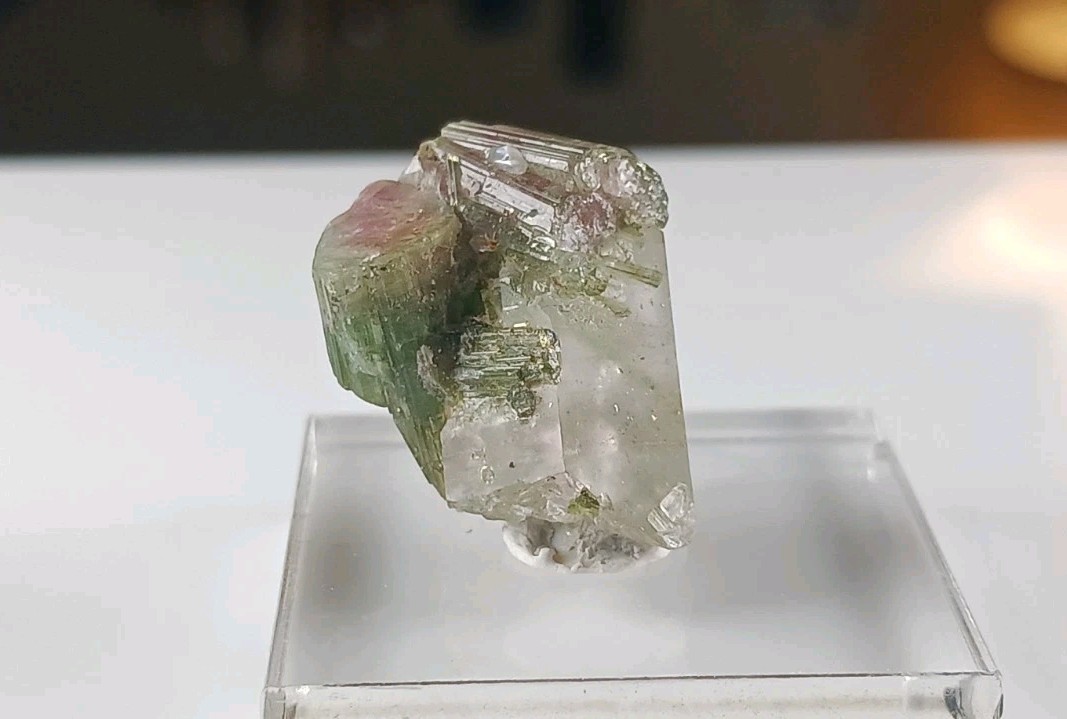 4.25g Watermelon Tourmaline On A Tiny Quartz Crystal Display Specimen