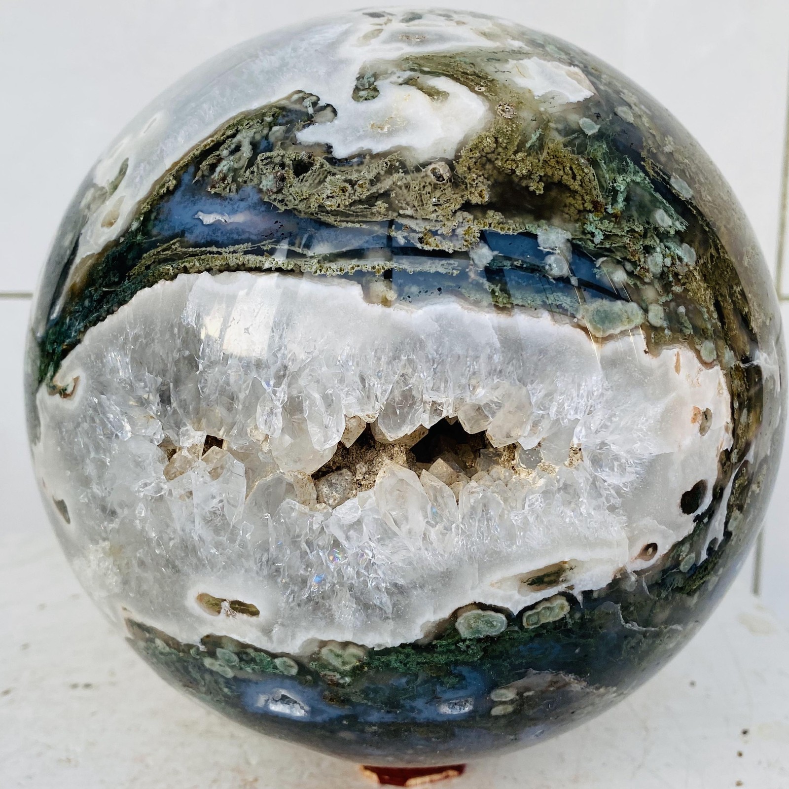 Natural water grass agate sphere crystal ball quartz energy 6280g
