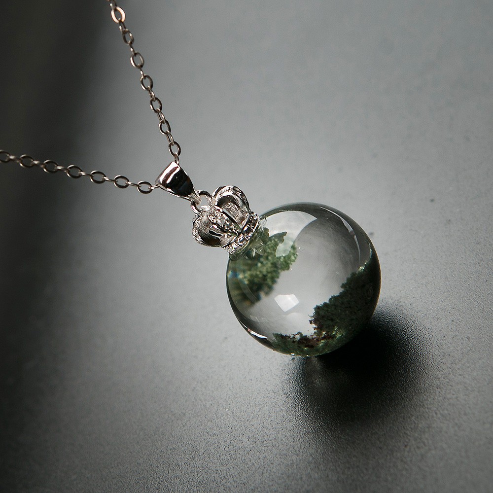 AAAAA Natural Green Phantom Quart Crystal Pendant Sphere Necklace