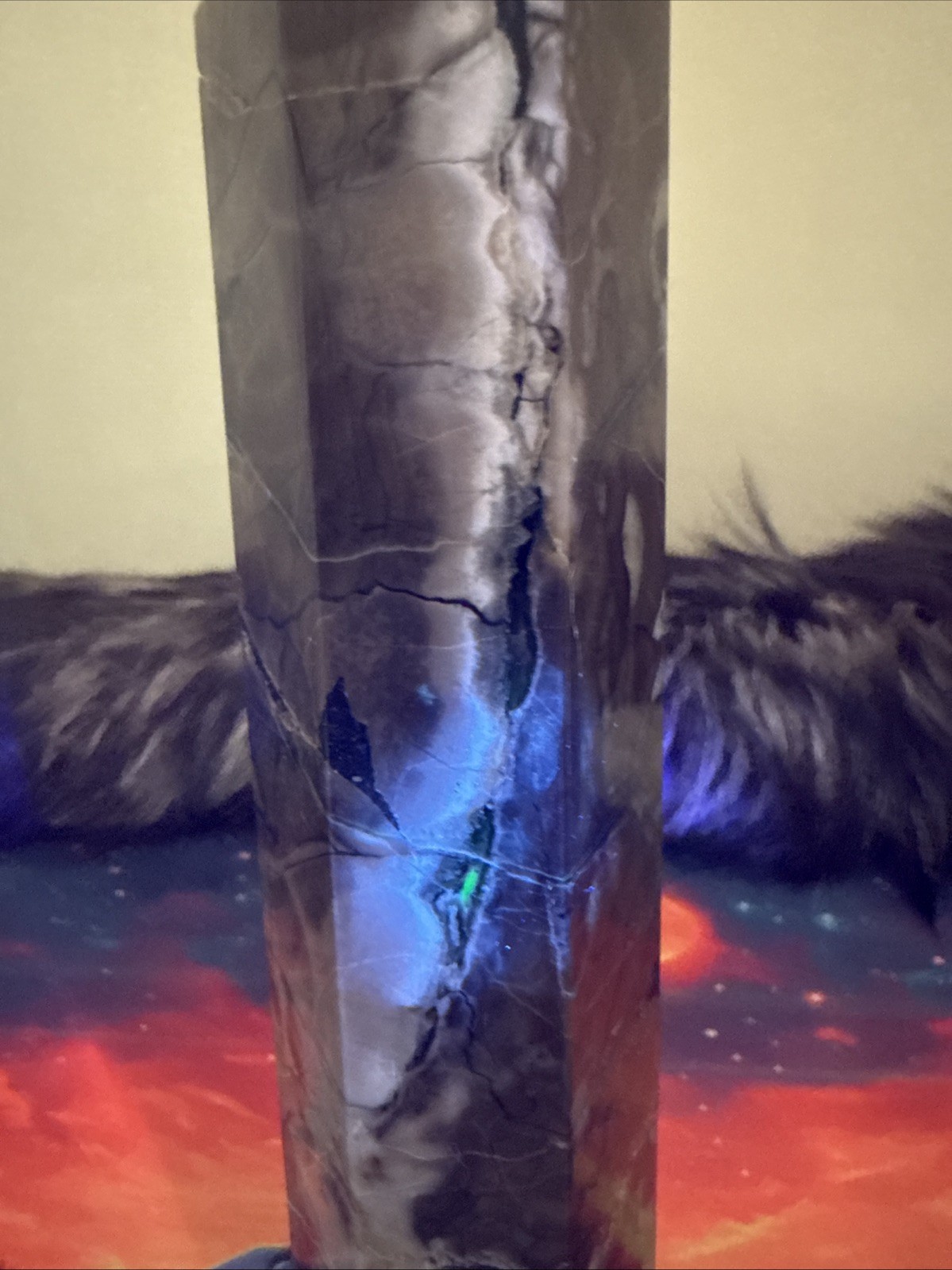 Over 9 In Volcano Agate Crystal Tower UV Light Reactive Approx 723g/ 1lb 8.5oz