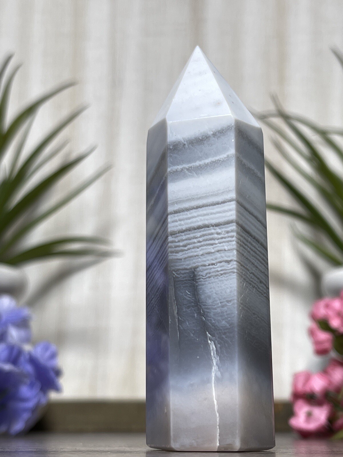 BANDED AGATE TOWER – Mineral Blue Grey Pink Reiki Chakra Crystal Wiccan Witch