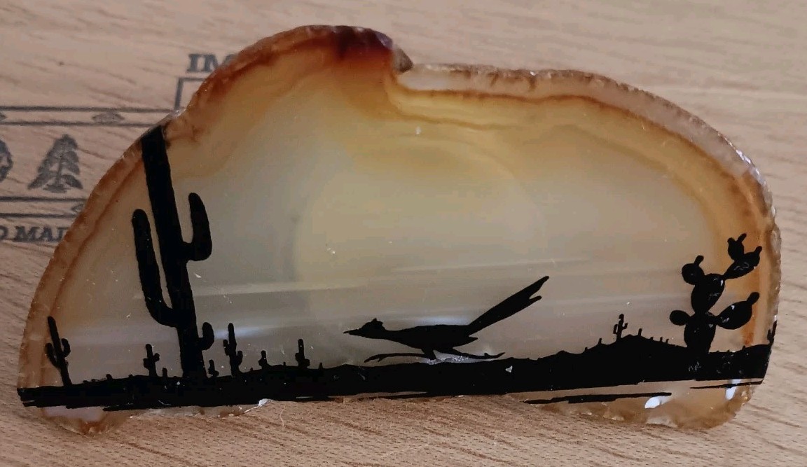 Roadrunner Sunset Night Light Natural Agate Slice