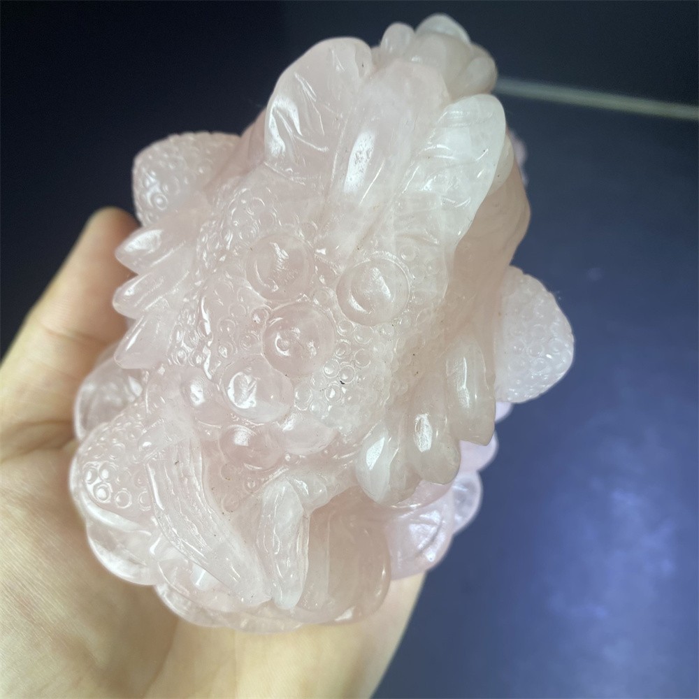 1.1LB 3.5″Natural Rose Quartz Golden Toad Crystal Reiki Carving Heal Decor