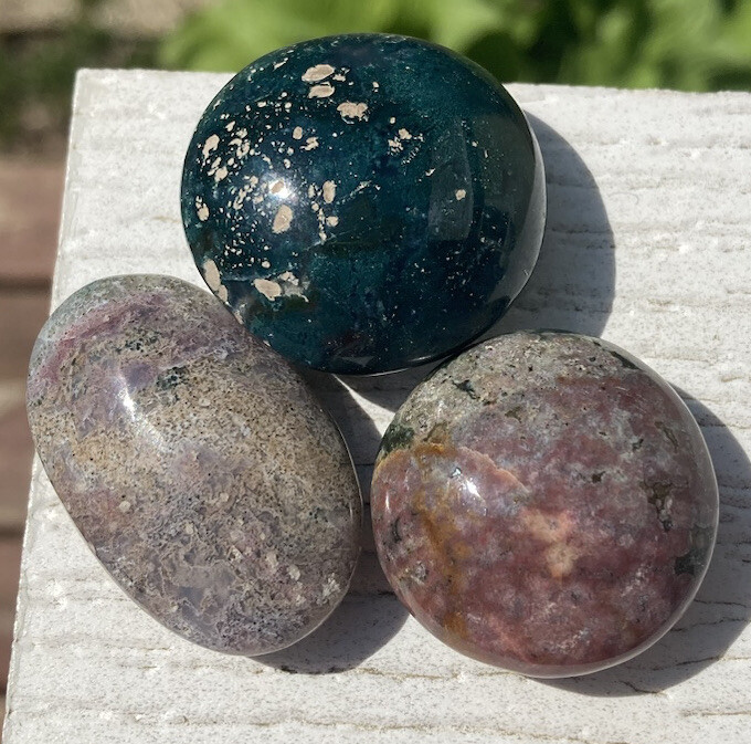 3PCS Handmade Polished OCEAN JASPER Healing Crystal Palm Stone Pebble MADAGASCAR
