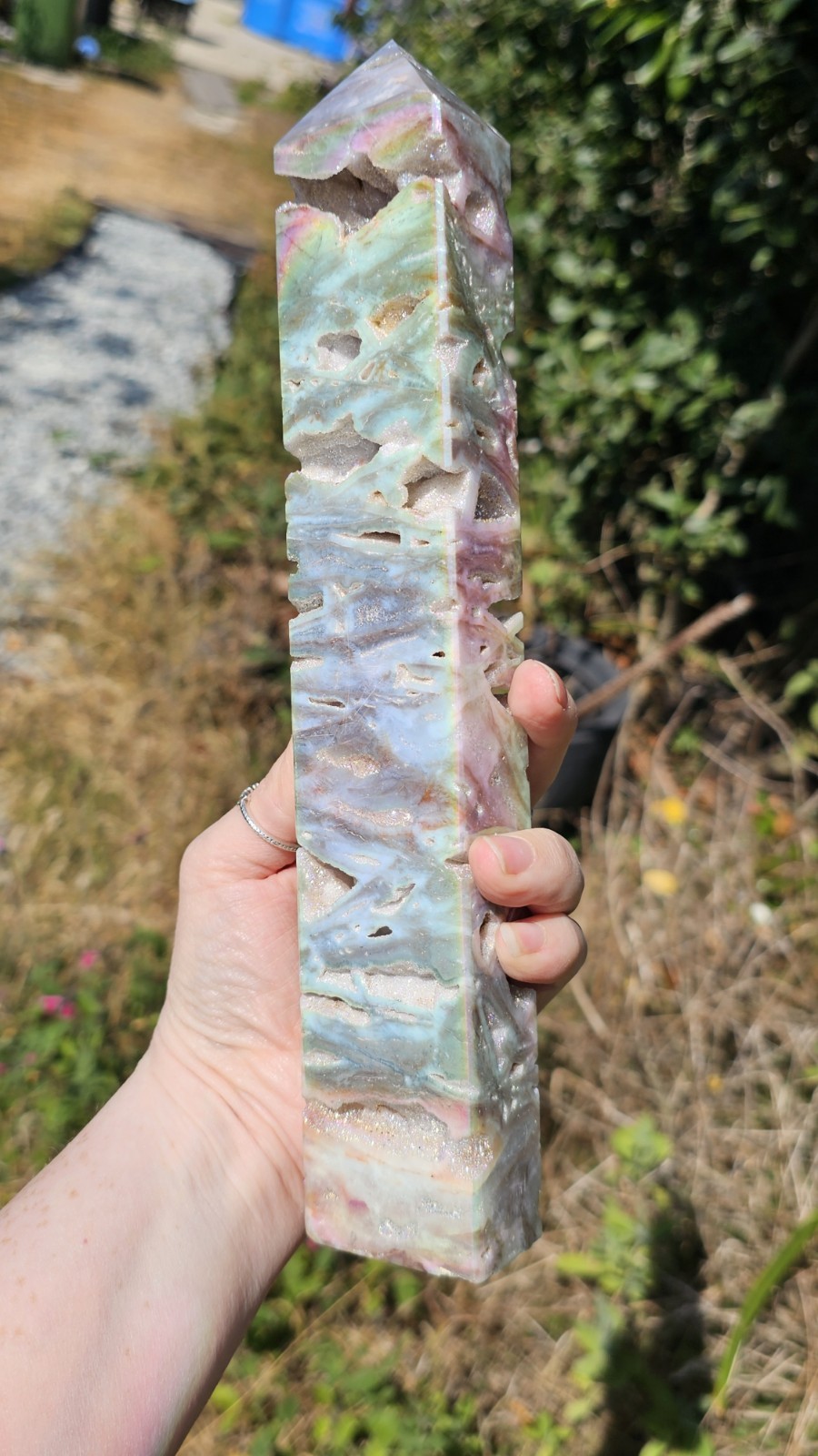 large Druzy Rainbow Angel Aura sphalerite crystal tower 755g 26.2cm