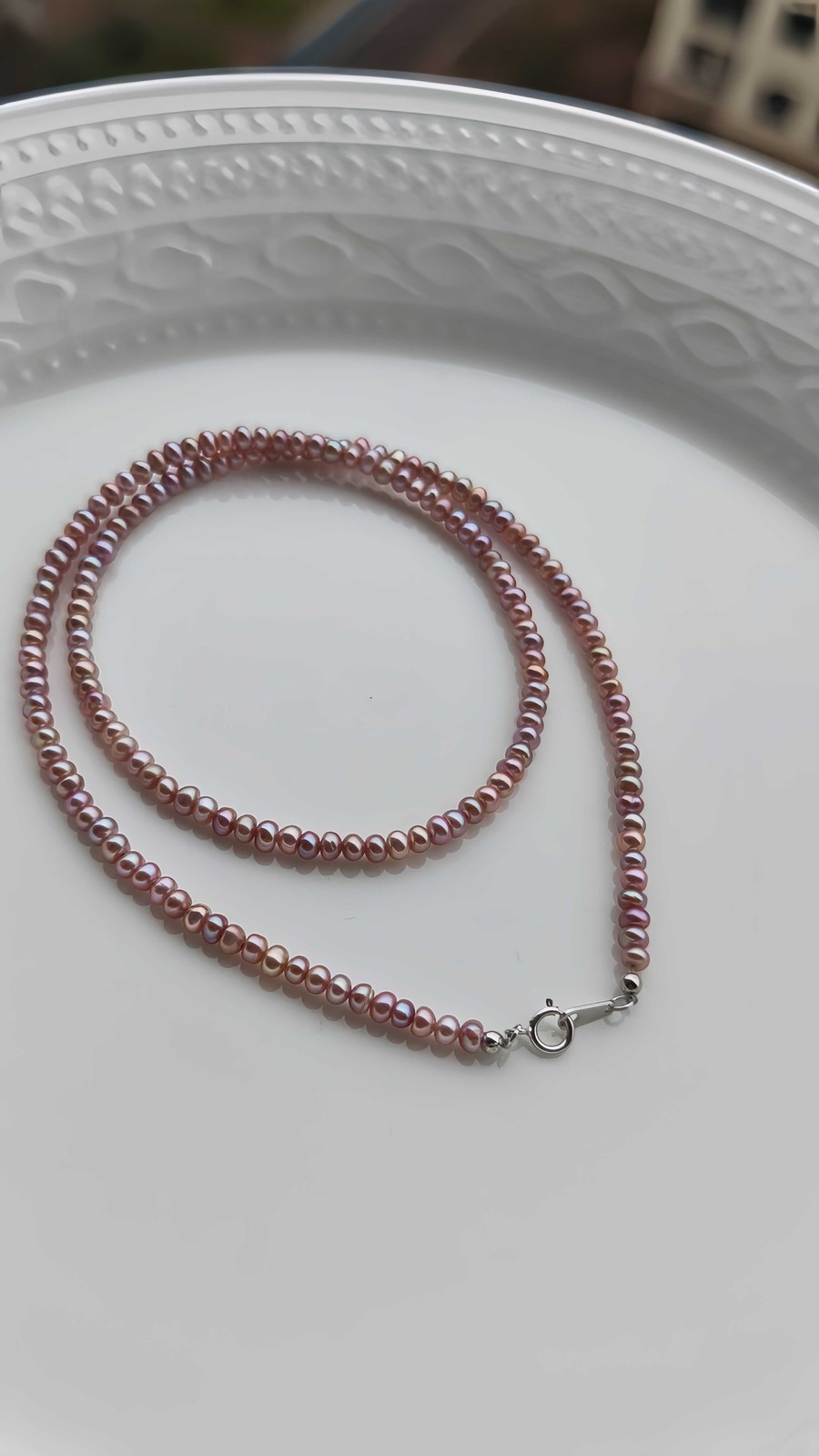 Versatile Aurora Iridescent Rice Pearl Necklace 3.5mm Natural Freshwater 42-43cm