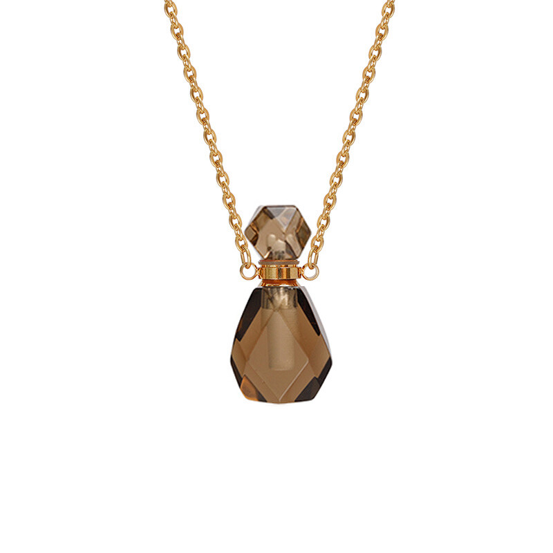 Natural Quartz Gemstone Perfume Bottles Pendant Chakra Healing Crystal Necklace