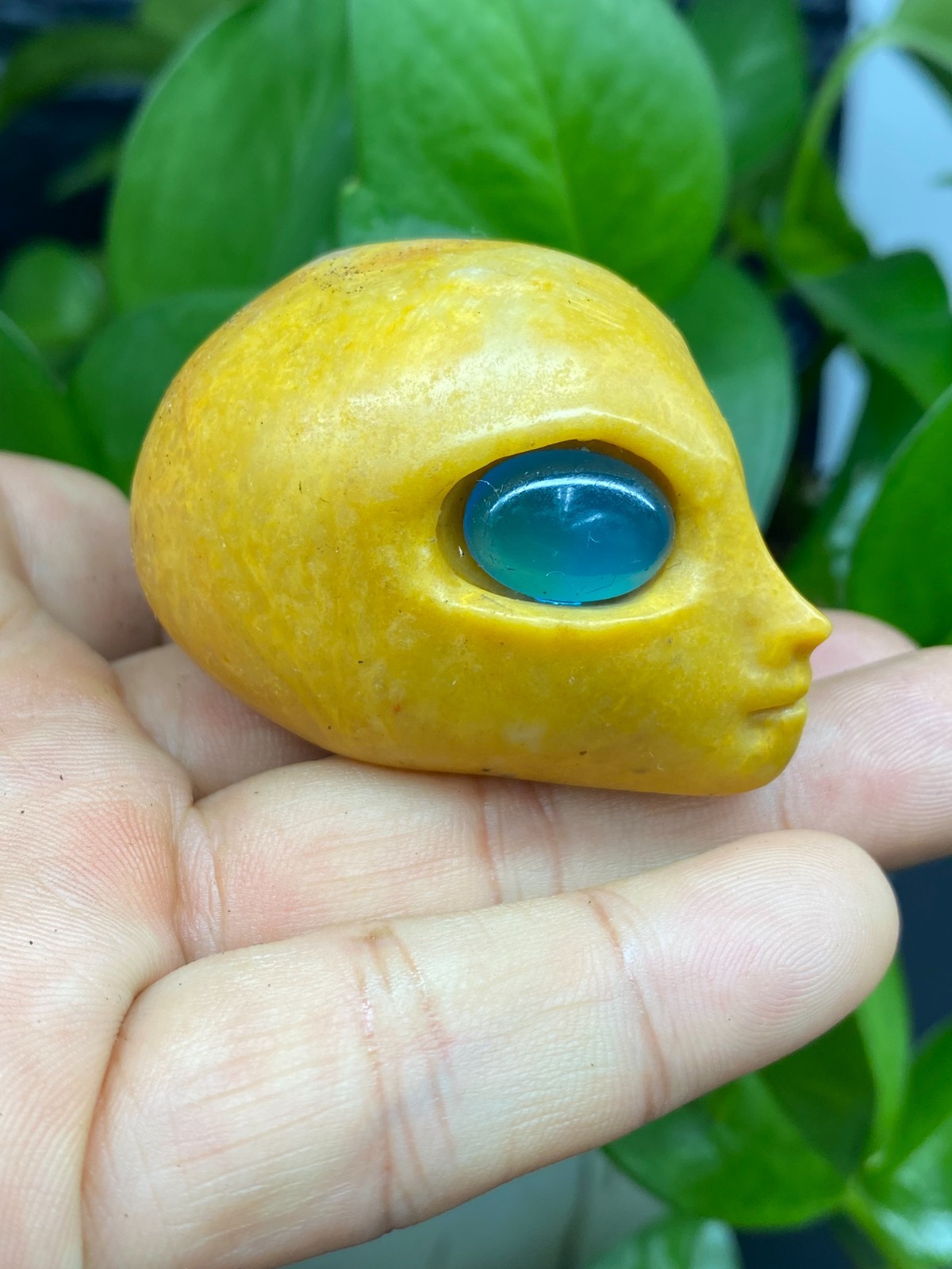 1pc Natural Yellow jade Quartz Carved Alien Skull Crystal Reiki Healing Gem Gift