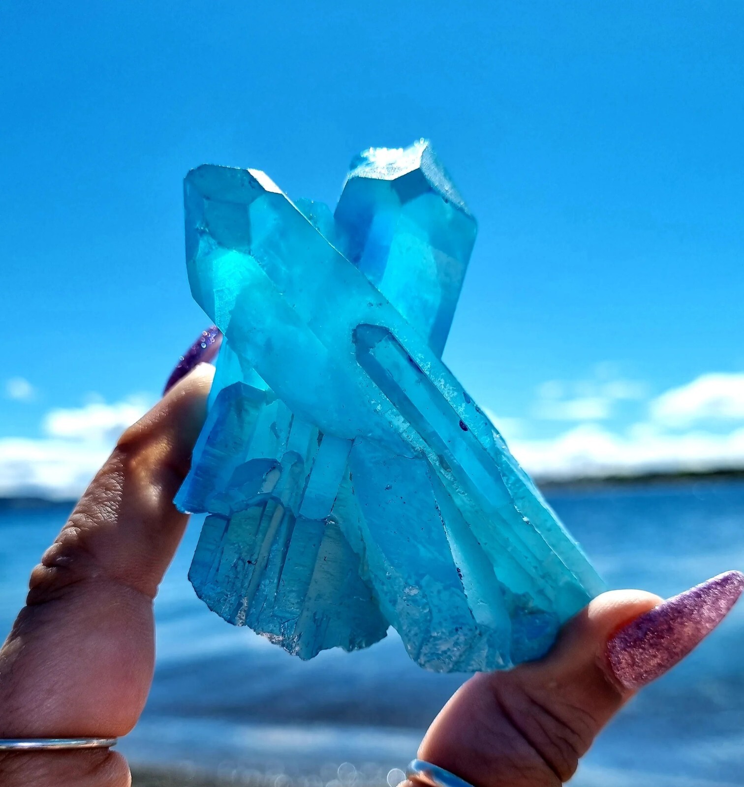 80g+ Natural Blue Angel Aura Quartz Irregular Crystal Cluster Mineral Specimen
