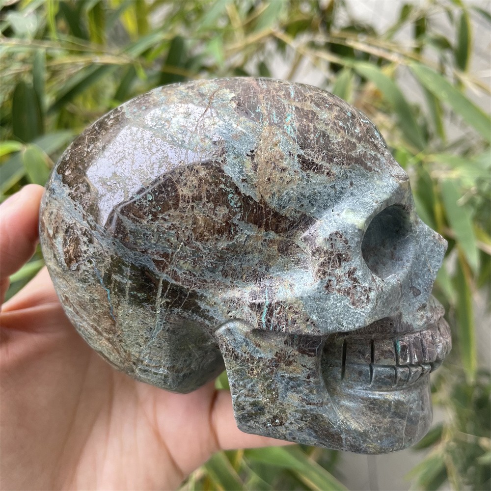 2.2LB 3.8″ Natural Malachite Skull Crystal Quartz Carving Reiki Decor