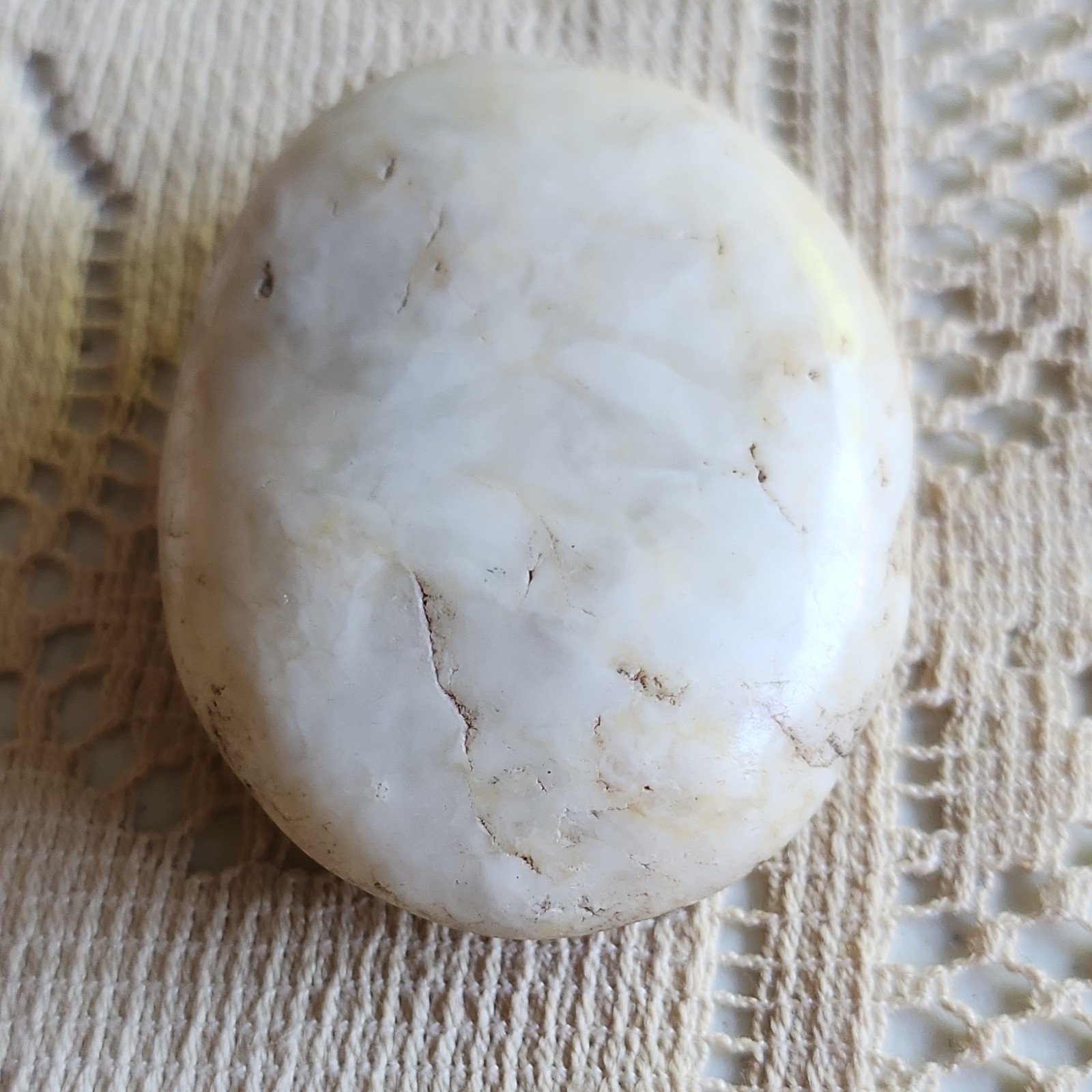 White Polished Crystal Palmstone Specimen / Tumbled Palm Stone