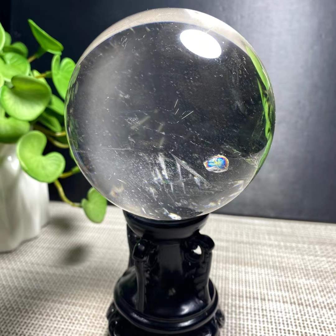 86mm Natural Rainbow White Quartz Sphere Energy Crystal Ball Reiki Decor