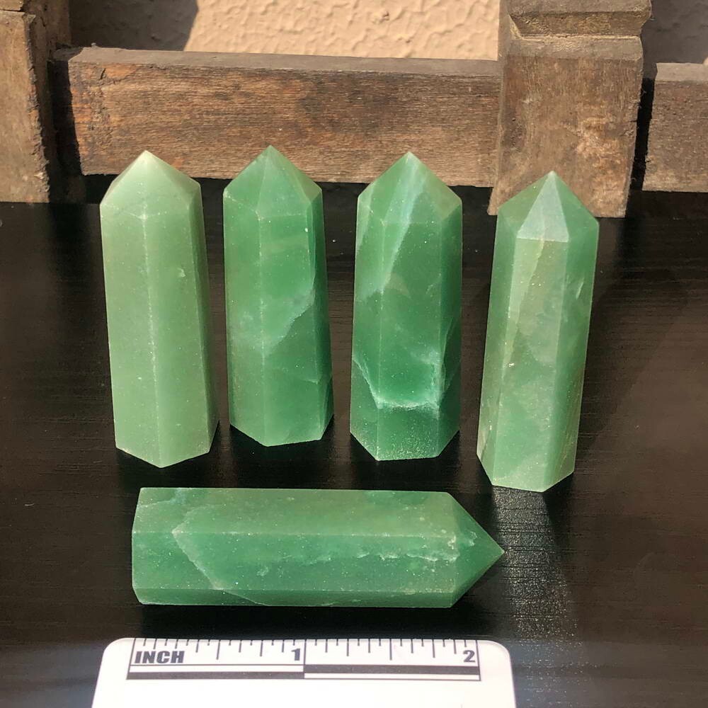 5pcs Large 2”+ Green Aventurine Quartz Crystal Point Wand Healing Tower