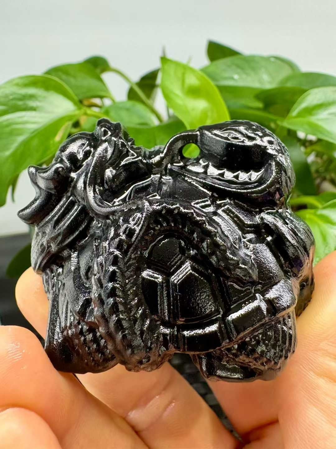 1pc Natural Obsidian crystal quartz Carved dragon turtle tortoise Reiki Decor