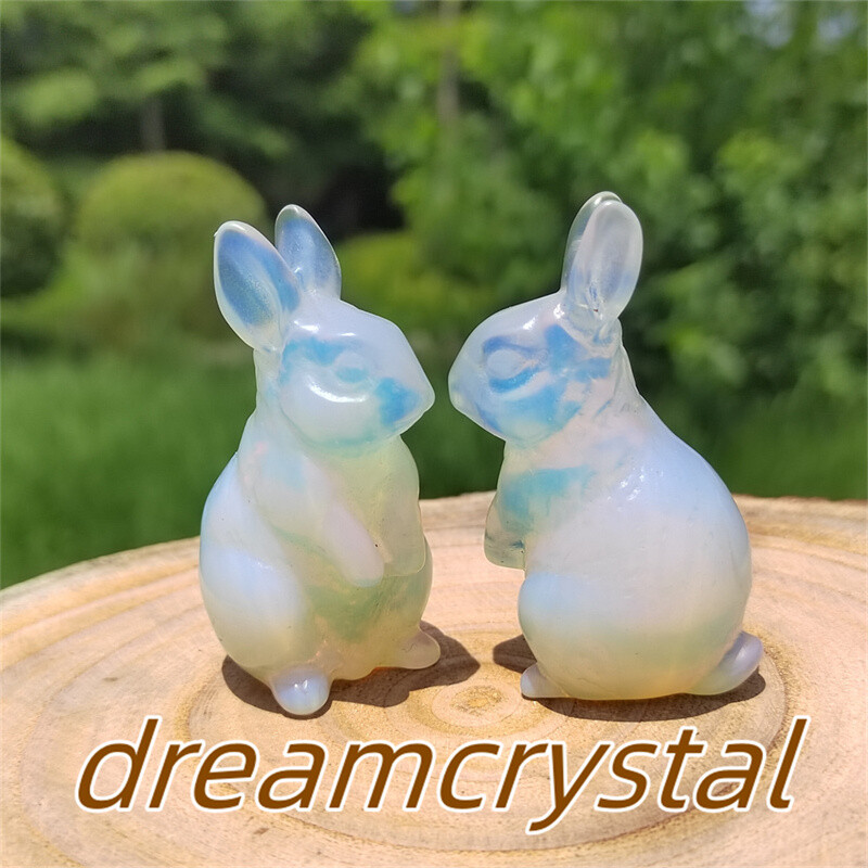 2″+ Opalite Rabbit Hand Carved Quartz Crystal Skull Reiki Sculpture Gift 1pc