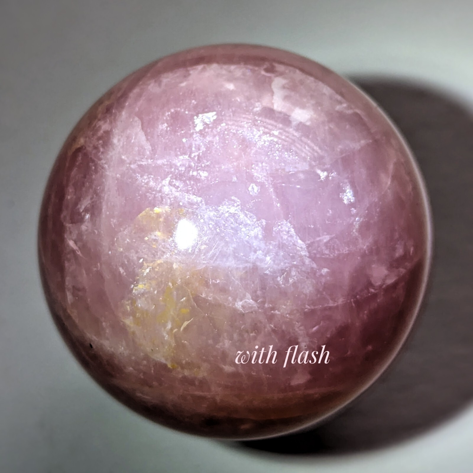 52mm bubblegum rose quartz crystal sphere, saturated & shimmery, pink crystal