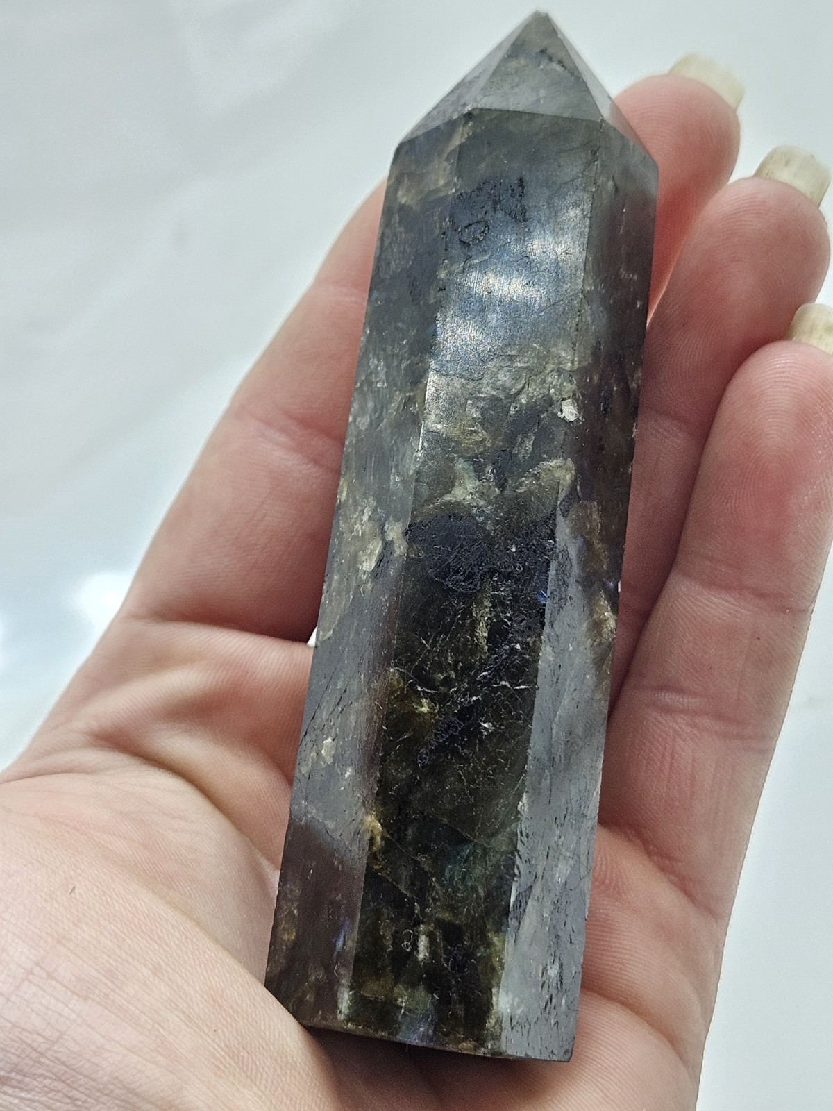 Flashy Labradorite Crystal Obelisk – High Polish Spectrolite Statement Piece